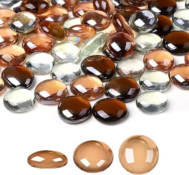 SUREAM 1 LB Glass Rocks, Rocks for Fish Tank, Sea Glass Beads for Table Scatter, Wedding Centerpiece, Art Crafts, Candle Holder DecorDark Amber, Brown, Clear