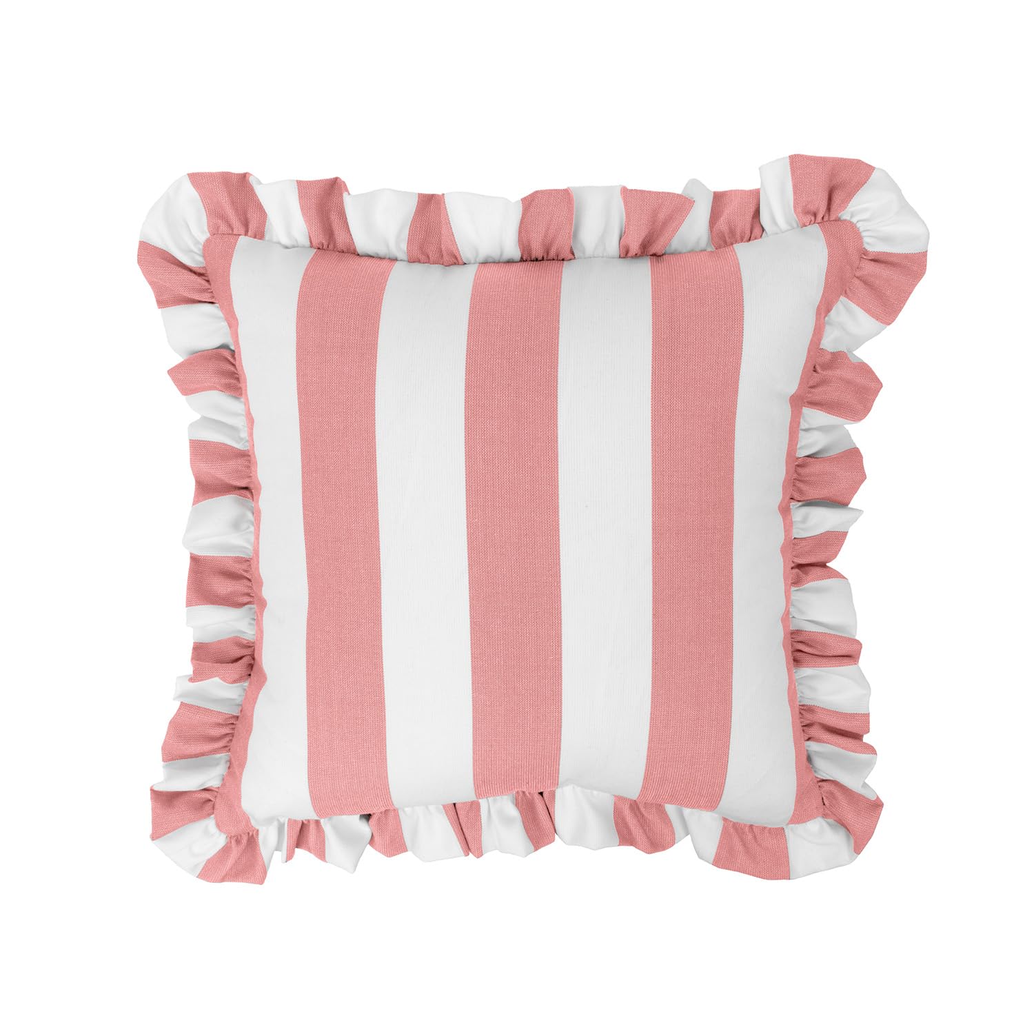 Sherry Kline Cabana Stripe Outdoor Throw Pillow Set of 2, 18x18 Inch Square Decorative Cushions with 2" Ruffle Trim, Reversible Indoor Patio Porch