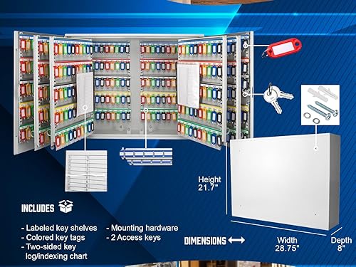 Miniatura 3 de Barska Gabinete para llaves de 600 posiciones, caja fuerte para llaves de montaje en pared con ganchos numerados, hoja de registro de índice,