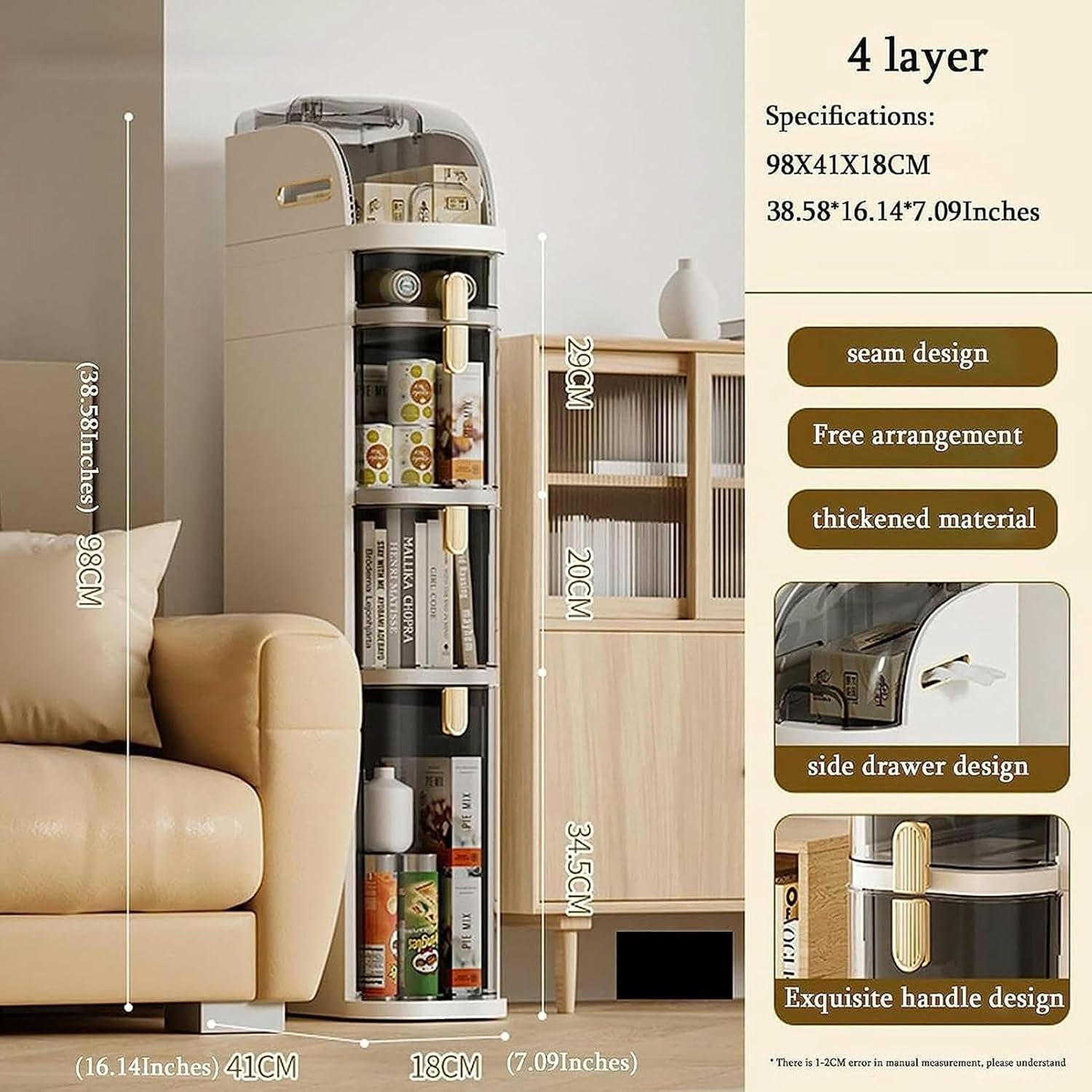 Bathroom Narrow Cabinet Floor Storage Organizer Narrow Dresser Small Bathroom Storage Cabinet Toilet Paper Holder 2/3/4 Tier Thin Toilet Vanity Cabinet for Home Bathroom Kitchen ()