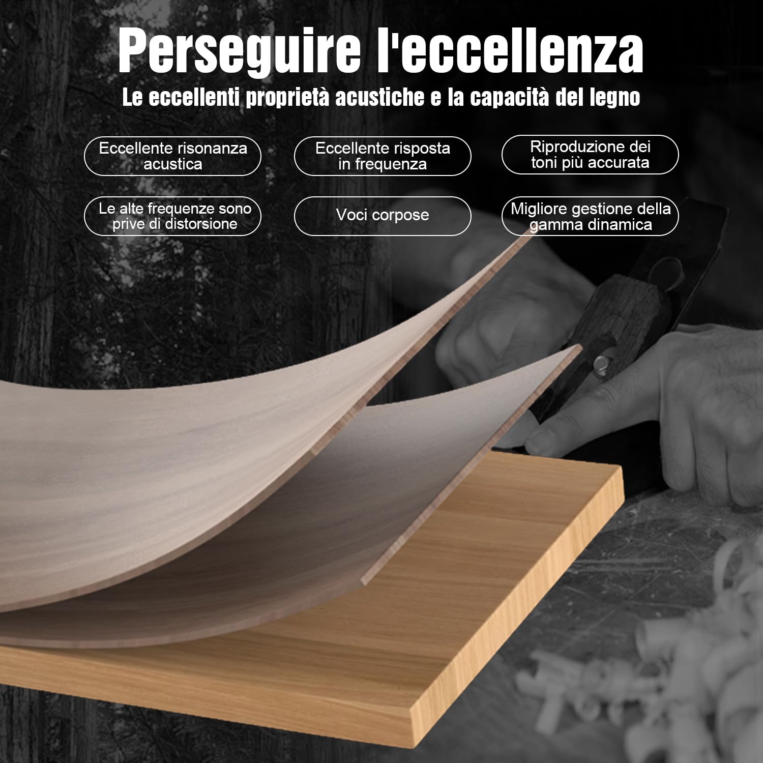 Hiwill 5.2.2 Canali Dolby Atmos Wood Sound Bar, Sound Bar All-in-One per Smart TV con Doppio Subwoofer Integrato, Sistema Audio Surround da 400 W per Altoparlanti TV, WoNoble A502