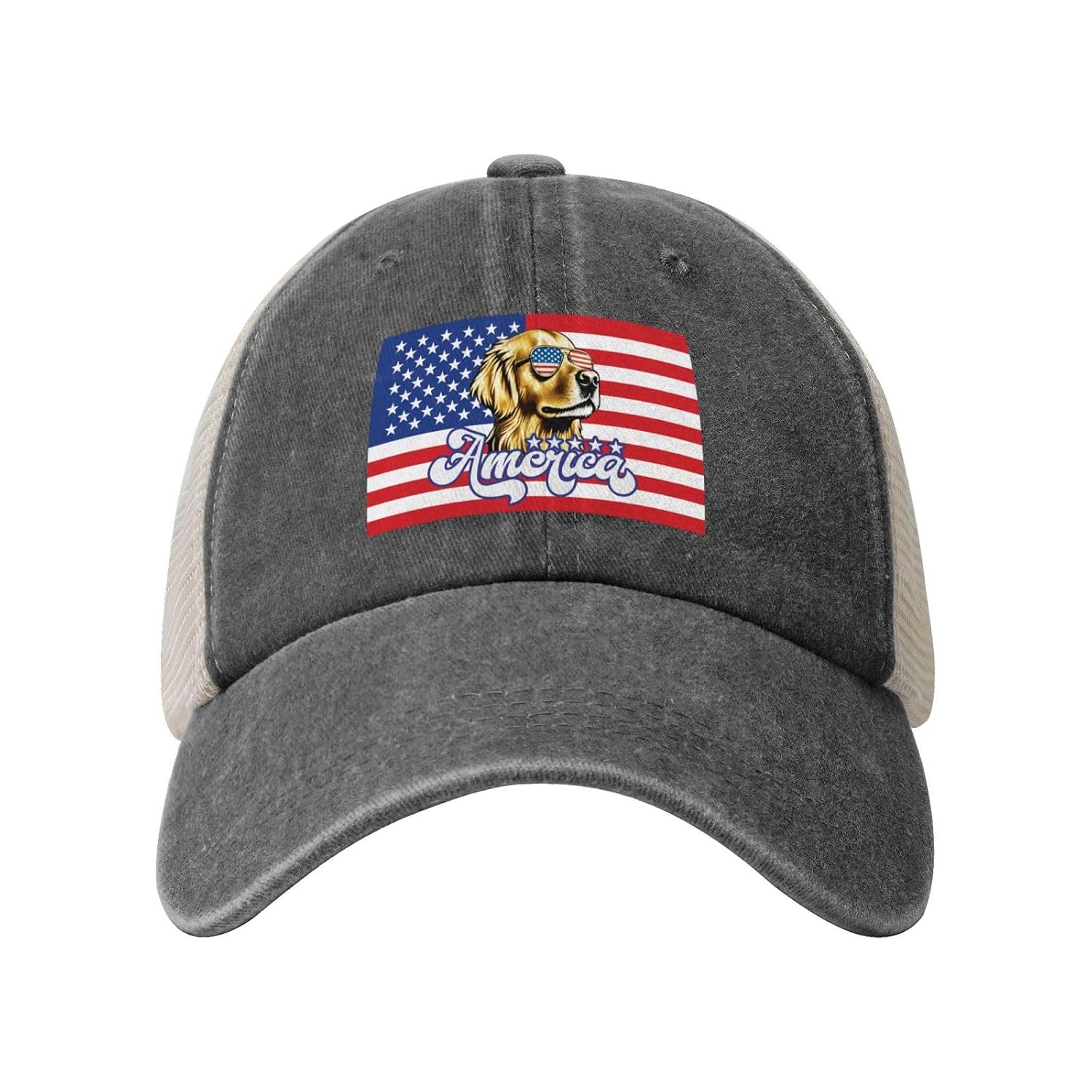 qwumub Patriotic Funny Dog 4th July 1776 2026 Mesh Denim Hat