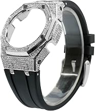 【JUSUTEK】New Arrival GA2100 Compatible Luxury Diamond Full Cover Custom Parts, Watch Band + Case Integrated, GA2100 / GA2110 / GA-B2100 Mod Kit Custom Bezel Fluororubber Watch Band Strap, Pin Buckle