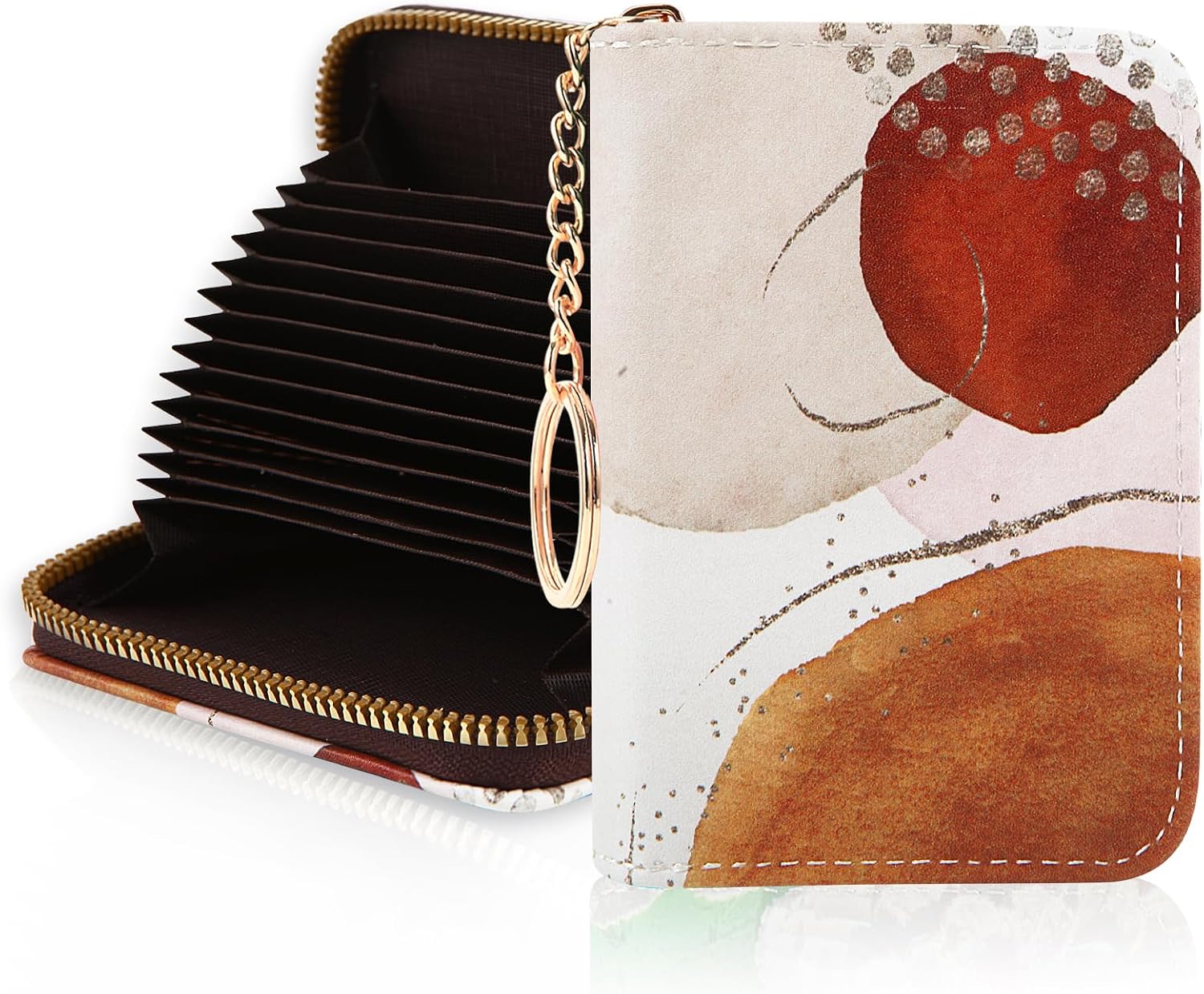Credit Card Holder RFID Wallet, Slim Card Wallet for Women, Credit Card Keychain Wallet Organizer, Small Leather Card Holder Wallet with Zipper (Abstract Art-2)