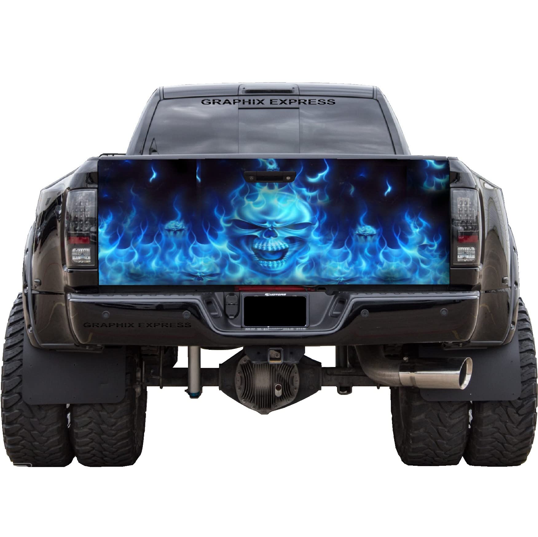 GRAPHIX EXPRESS Truck Tailgate Wrap for Pickup Trucks (T13 Flaming Skull) Tailgate Decal Tailgate Decals for Pickup Trucks Truck Decals and Graphics Decals for Trucks