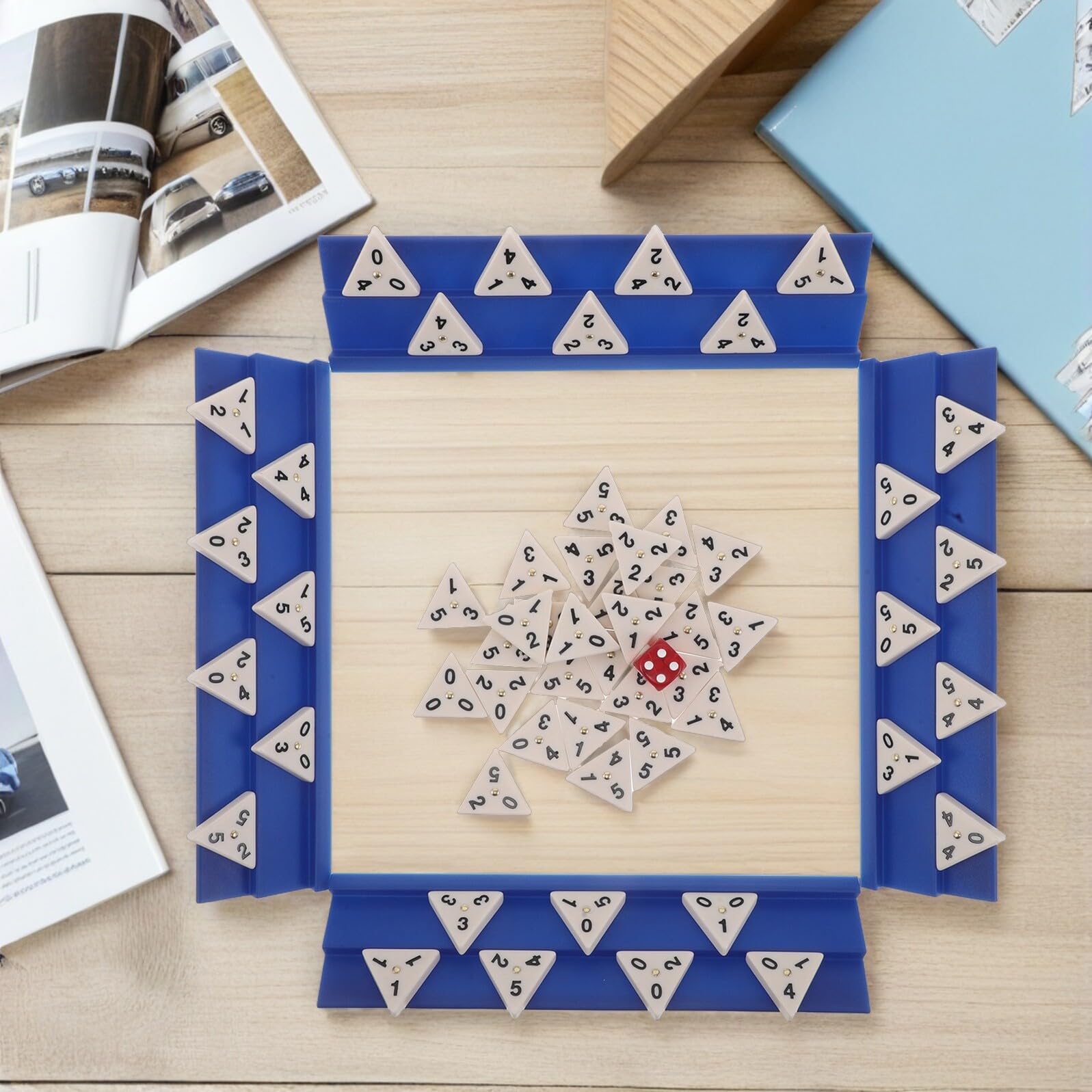 minkissy Juego de Mesa de Dominó Triangular Azul de Melamina, 1 Juego