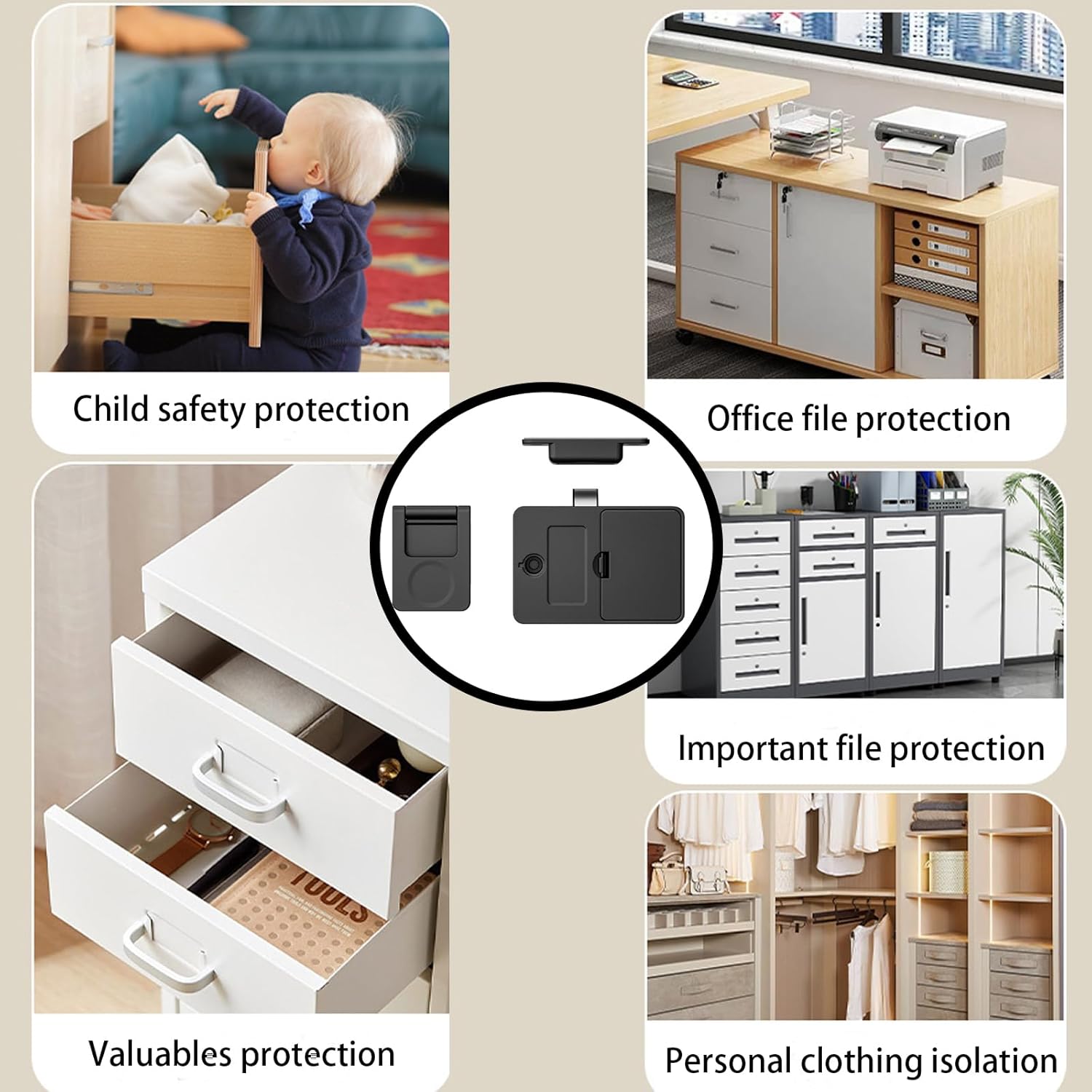 CMINGJ NFC Smart Cabinet Lock, Magnetic Sensing Child Safety Baby Proofing Drawer Lock 4 Unlocking Methods (NFC Card, Handle, Phone, Watch), Long Battery Life, Universal Fit, High Security