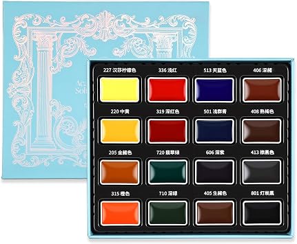 rubens Watercolor Paint Set 16 Colors, Full Pan Solid Artist Watercolors with Removable & Refillable Pans, Highly Pigmented Watercolor, Portable Art Painting Set for Beginner, Artist, Adults
