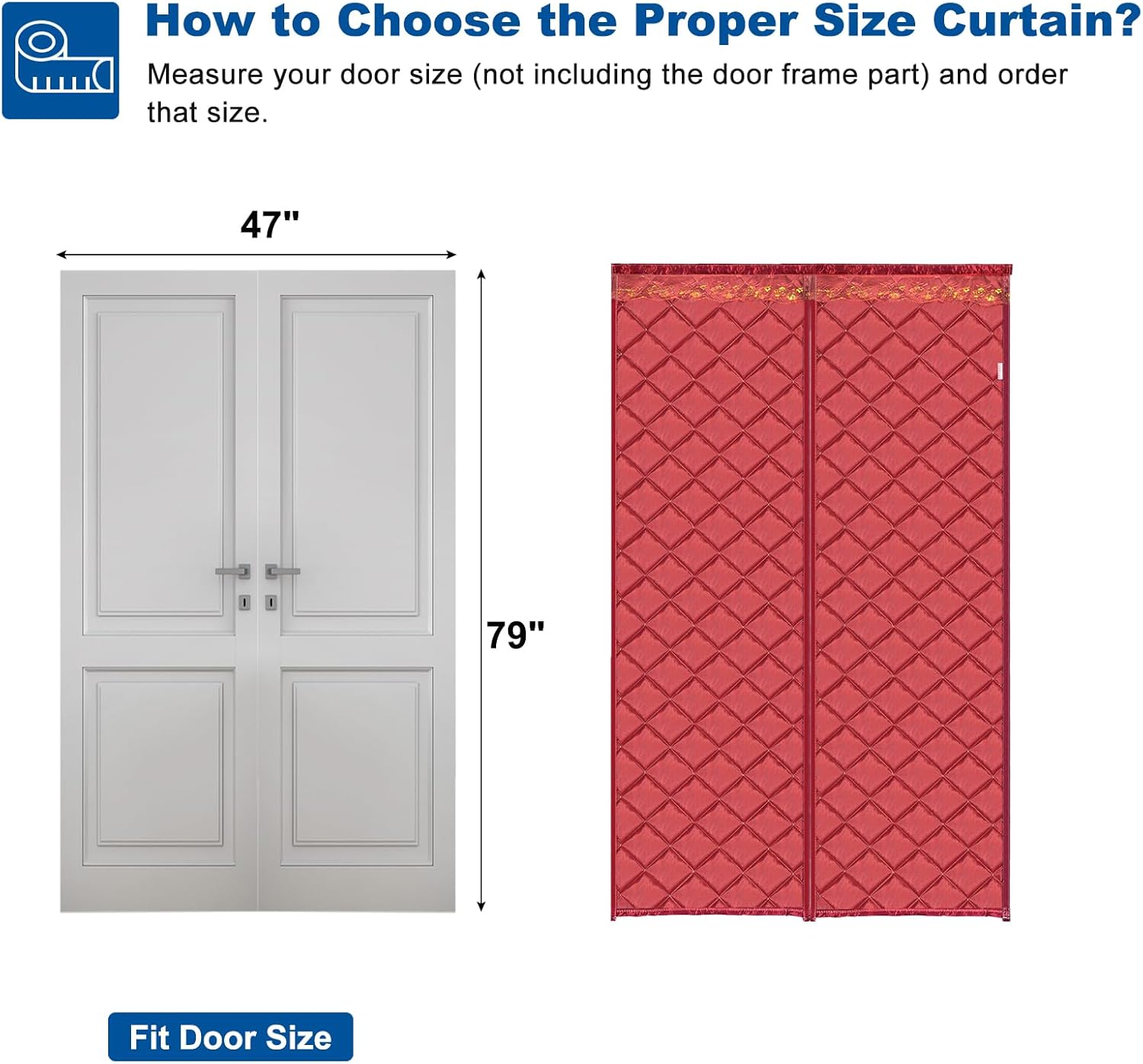 uxcell Magnetic Thermal Insulated Door Curtain, Fits 43" x 75" Door Durable Oxford Weatherproof Door Blanket to Keep Warm in Winter and Cool in Summer, Red