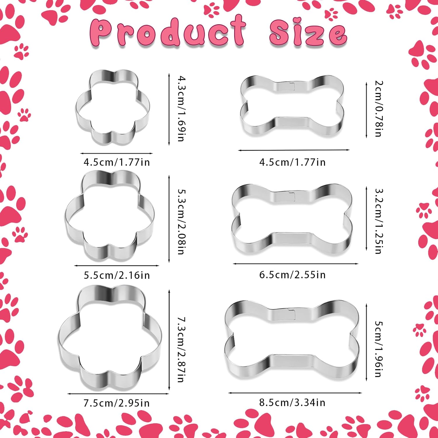 TIESOME 6 PCS Dog Bone Cookie Cutter, 3 Sizes Bone & Paw Print Cookie Cutters Set Stainless Steel Biscuit Mold Dog Theme Party Biscuit Cutter for Theme Party, Treats, and Homemade Baking - Image 2