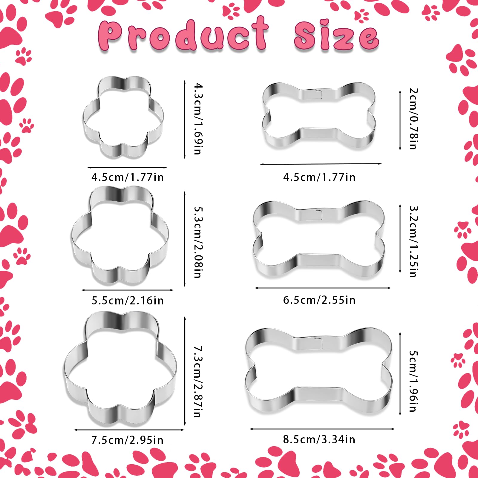 Lot De 4 Emporte-Pièces En Forme De Patte De Chien - Acier Inoxydable Alimentaire - Pour Biscuits, Pâte à Sel - Cadeau Enfants, Famille