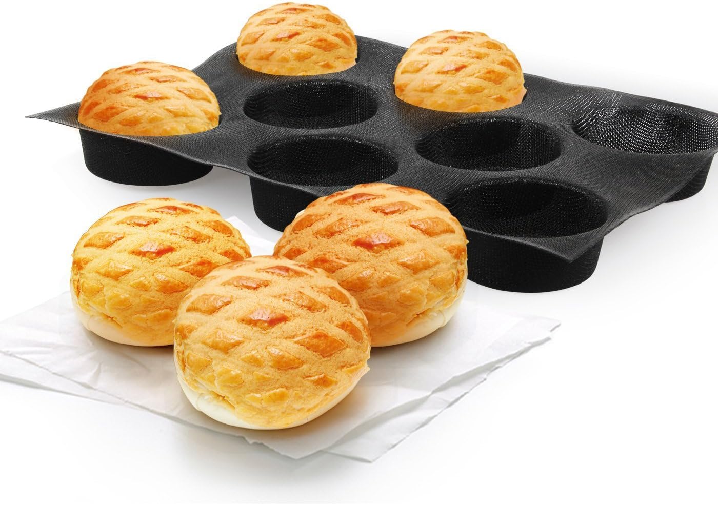 8-Mold Silicone Non Stick Perforated Baking Liners Mat Bread Buns for Buns Hamburger Bread Maker Mold Pan Tray