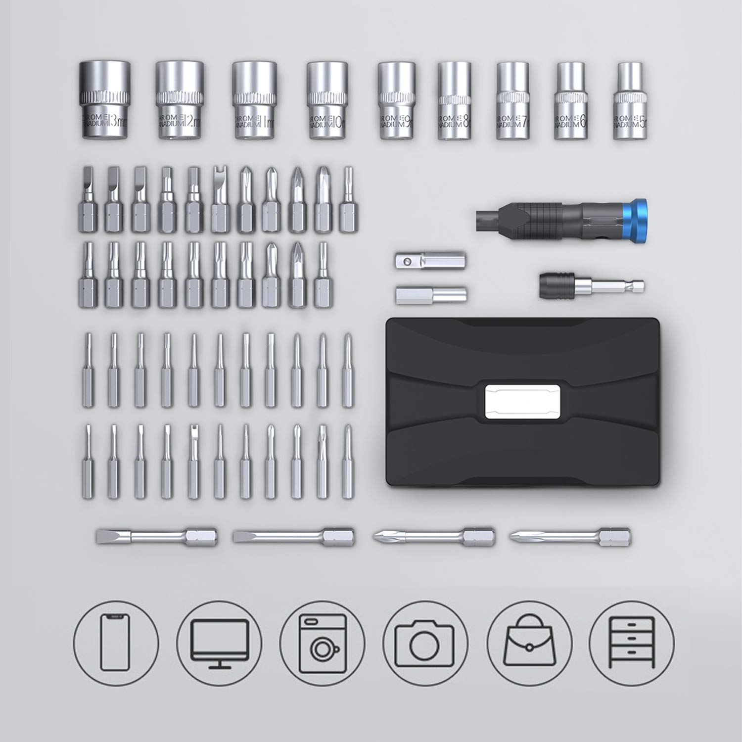 Multifunzione Set Cacciavite, 60 in 1 Set Cacciaviti di Precisione Elettricista Professionali Magnetici Kit Cacciaviti di Riparazione Portatile
