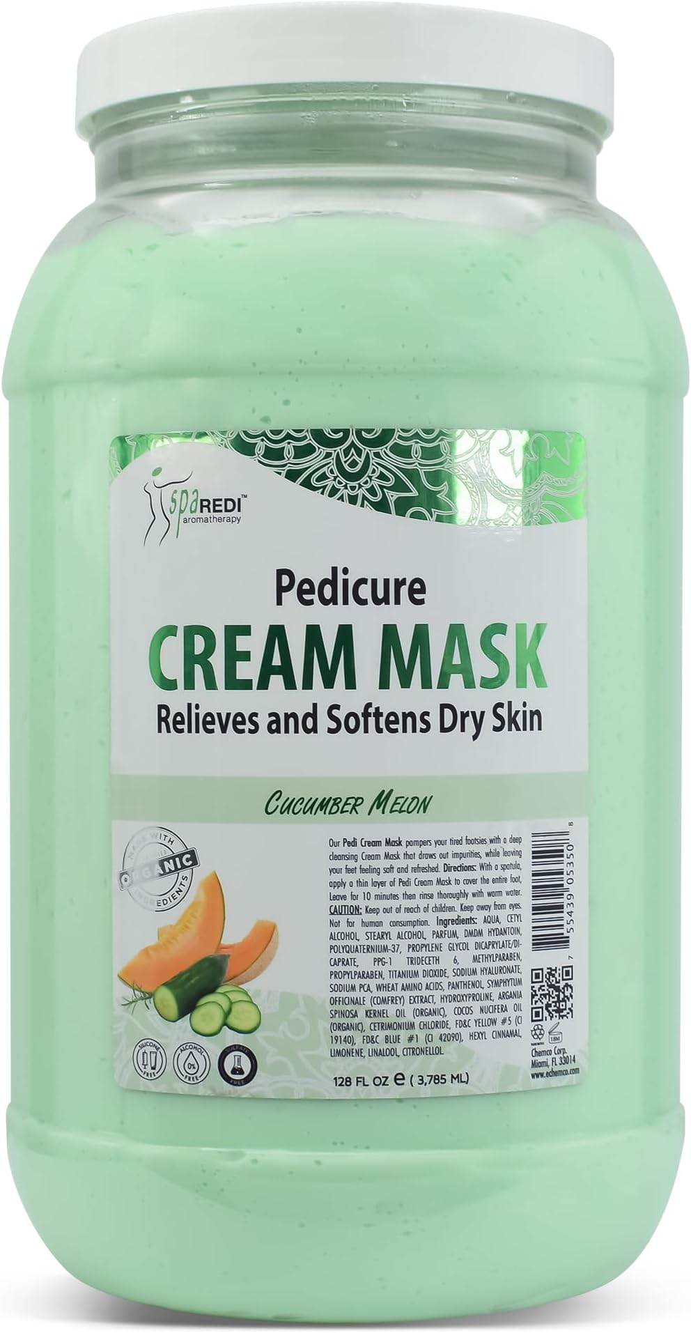 SPA REDI - Body and Foot Cream Mask, Cucumber and Melon, 128 Oz - Pedicure Massage for Tired Feet and Body, Hydrating, Fresh Skin