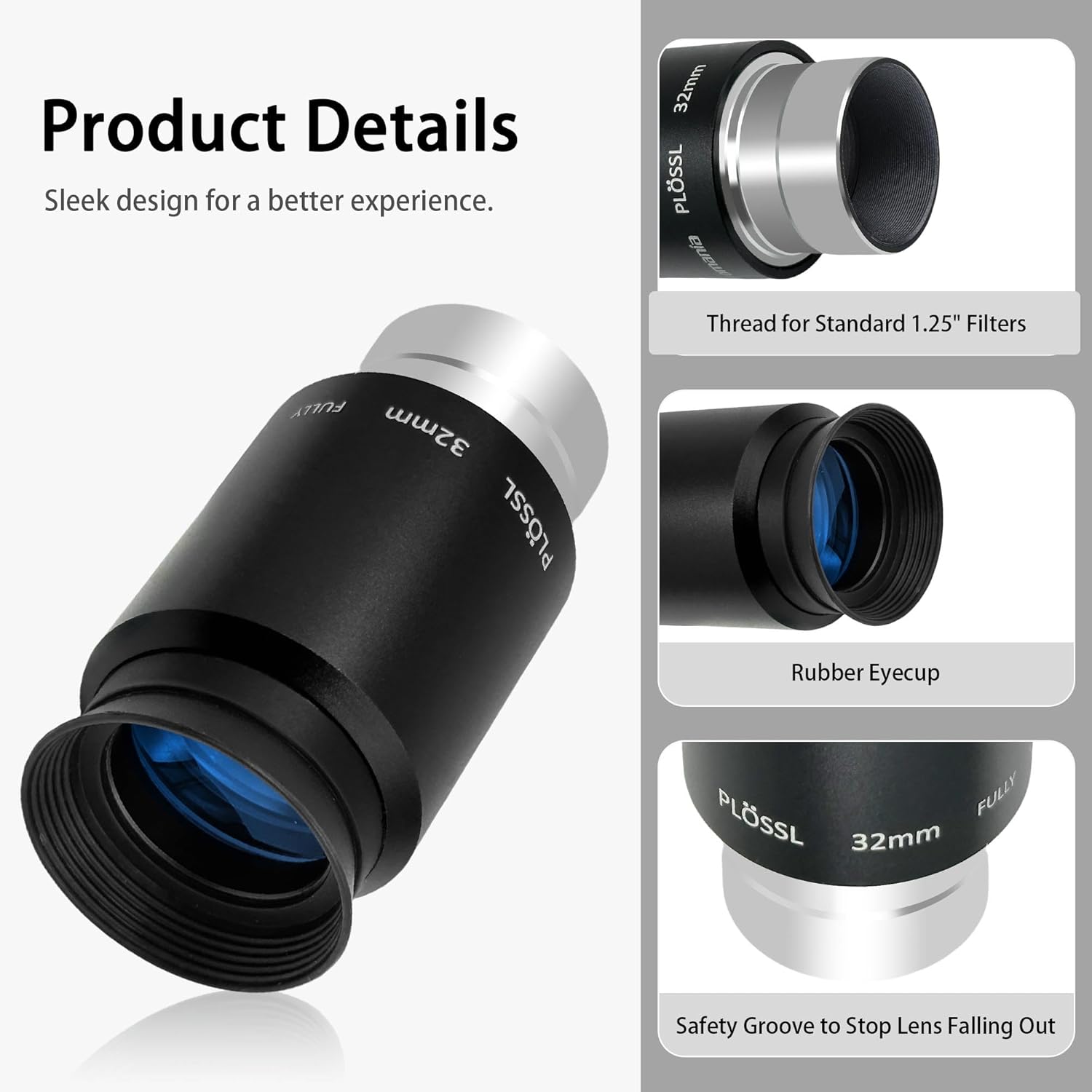 Astromania 12.5mm Illuminated Reticle Plossl Telescope Eyepiece - Bundle with - 1.25" 32mm Plossl Telescope Eyepiece