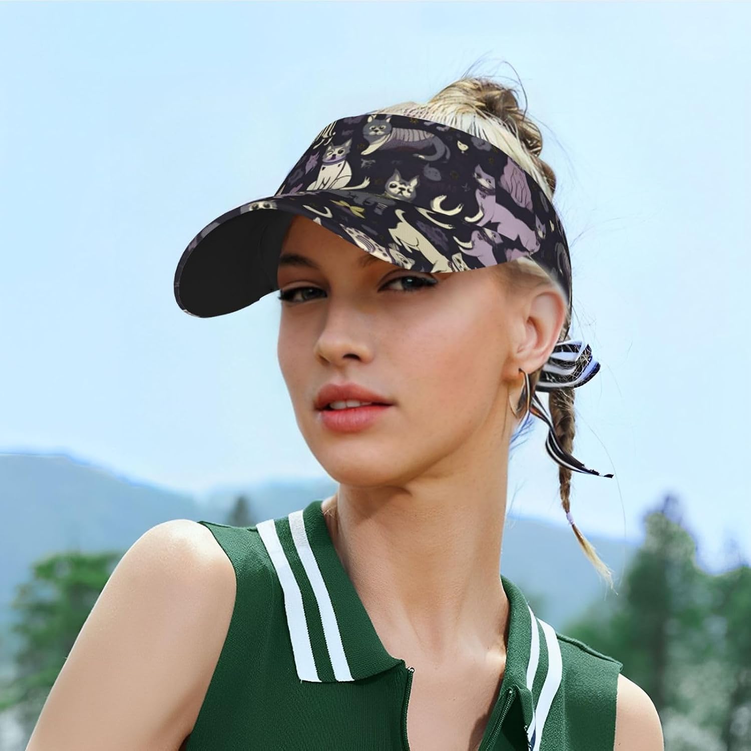 Goth Spooky Print Sun Visor Hats for Women Men Adjustable Sports Golf Running Sun Caps Black