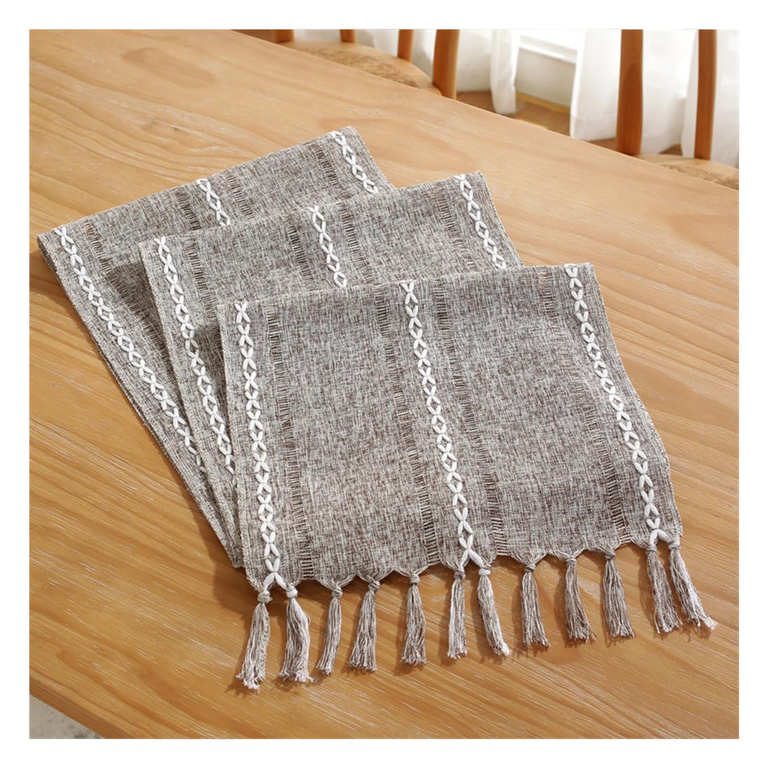 NIUSABOU Kitchen Dining TableDecoration, Solid Tassel Table Runner Multicolor Multiple Sizes For Birthday Party Wedding(Brown,33x183cm(12.9x72in))