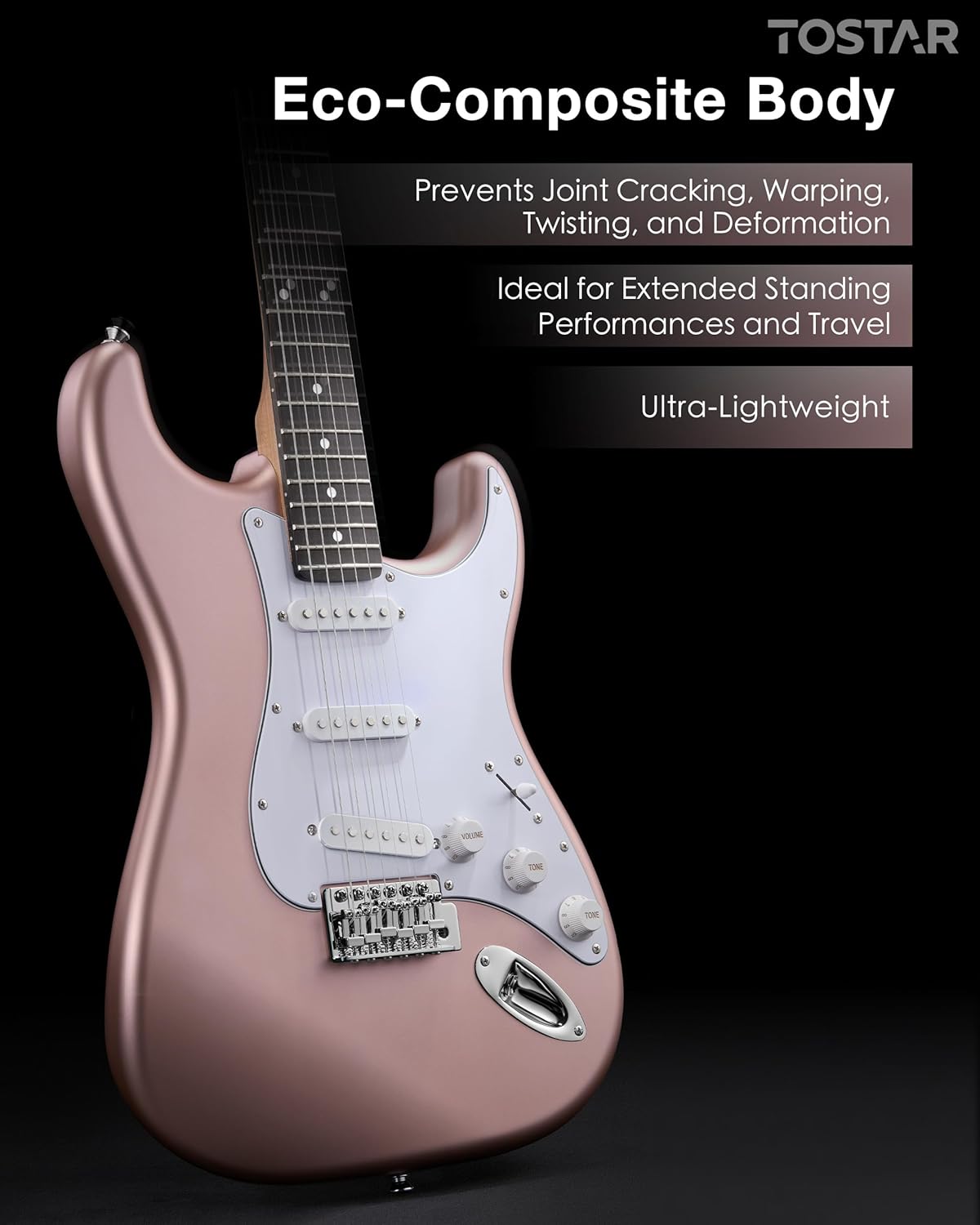 Tostar 39" Full Size Electric Guitar Kit For Beginners and Adults, SSS Pickup Guitarra Electrica Set Includes Tremolo Bridge, Lightweight Matte Finish, Amp, Strings, Gig Bag, Birthday Gifts, Champagne