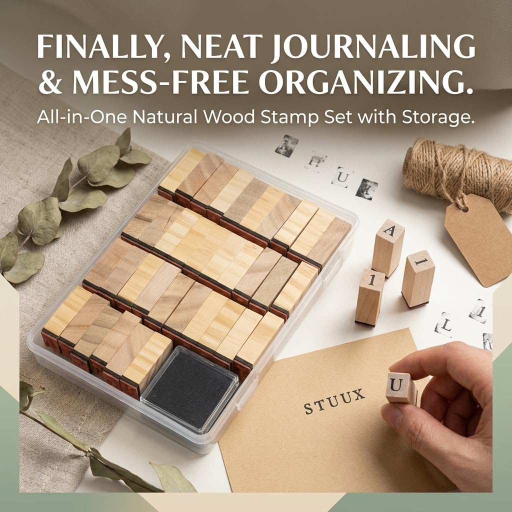 36 Pcs Letter Stamps, Wooden Rubber Stamps for Crafting Scrapbooking, Plastic Box Multipurpose Number Alphabet Letter Wood Rubber Stamp (B Style)