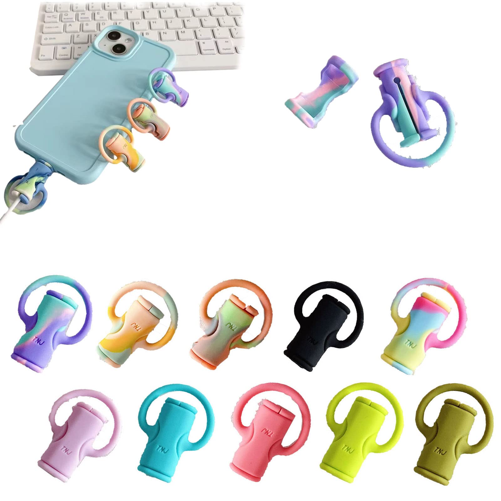 2 in 1 Data Cable Protector, 5/10PCS Cartoon Charger Cable Protector, Bogean 2 in 1 Data Cable Protector Smily for Most Cellphone Data Lines (10PC-