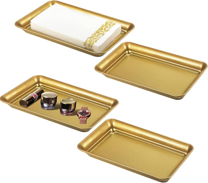 SheeChung Bandeja organizadora retangular de metal dourado para penteadeira, pacote com 4