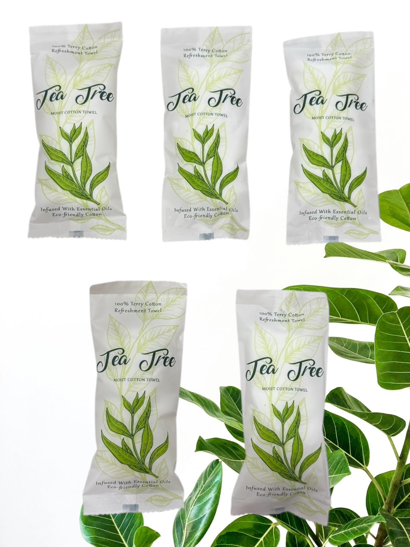 Falcon Advanced Products White Towel 8X8 Moist Cotton Towel Individually Wrapped (Tea Tree) 5 Pack