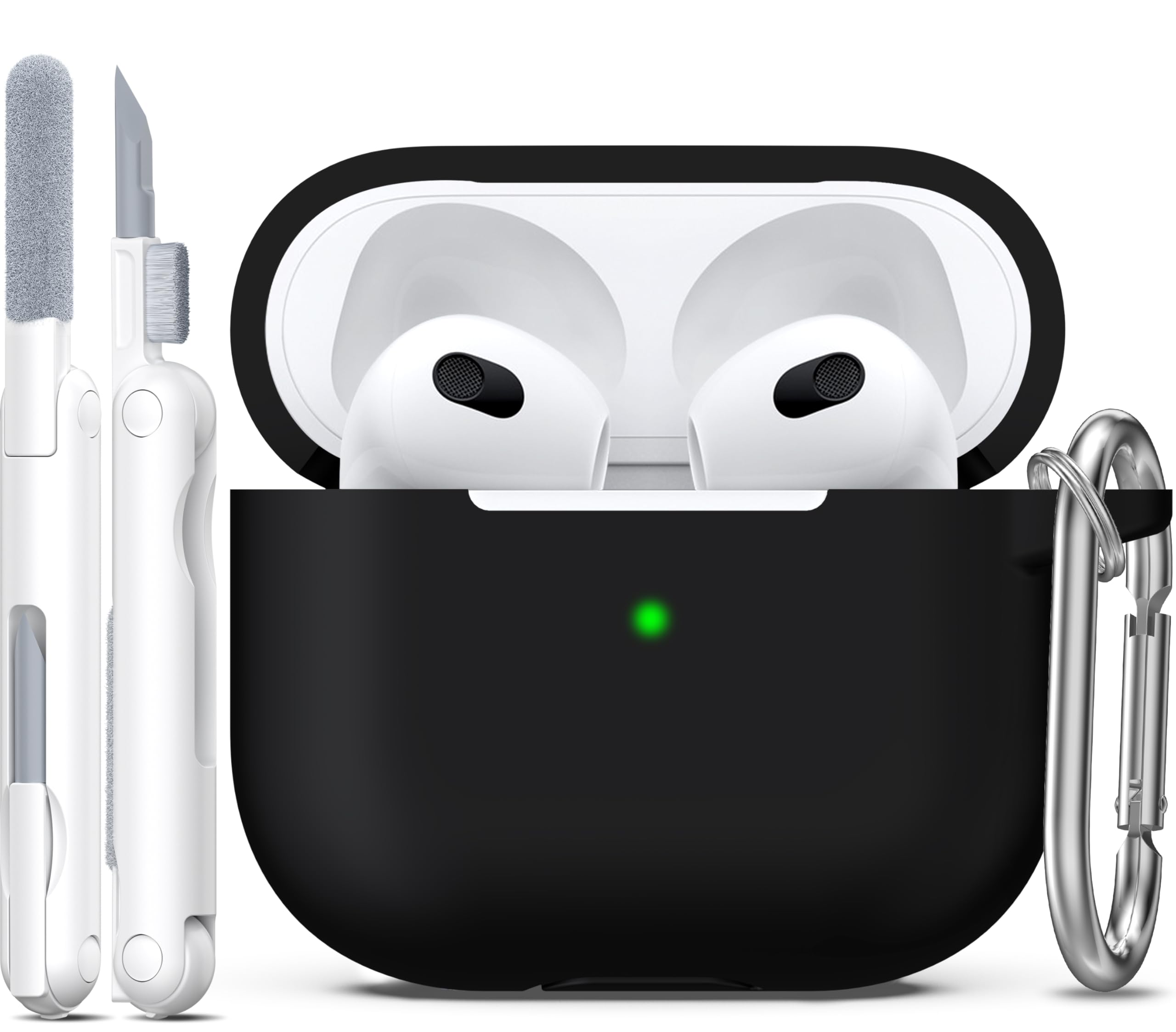 R-fun for AirPod 3 Case Cover, Silicone Protective Accessories Skin with Keychain Compatible with AirPod 3rd Generation 2021 for Women Men Girls Boys,Front LED Visible-Black