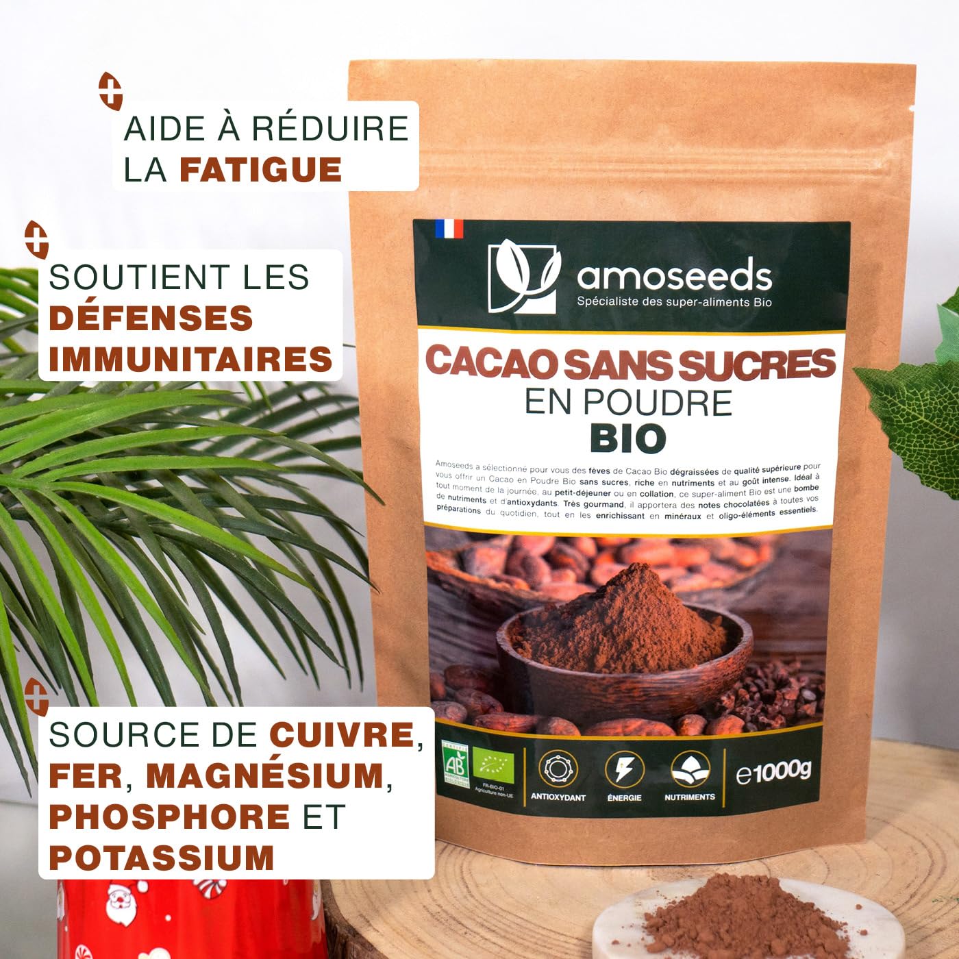 Cacao Sans Sucre en Poudre Bio 1KG | 100% de Fèves de Cacao Dégraissées Bio | Goût chocolaté intense | Qualité Supérieure