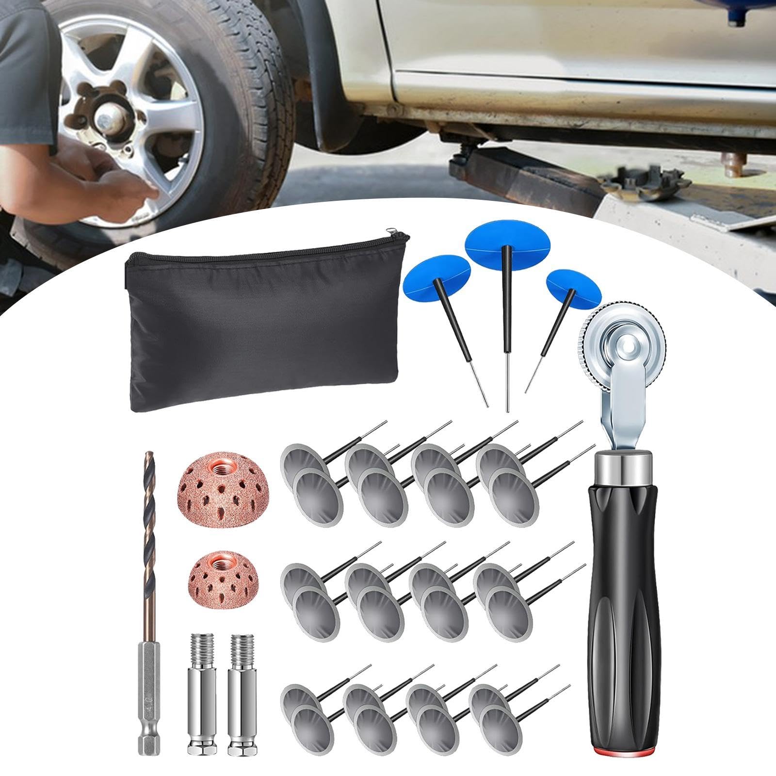 Qianly Juego de 29 Herramientas para Reparar Neumáticos Y Rodillos para Reparar Neumáticos de Bicicletas Y Camiones.