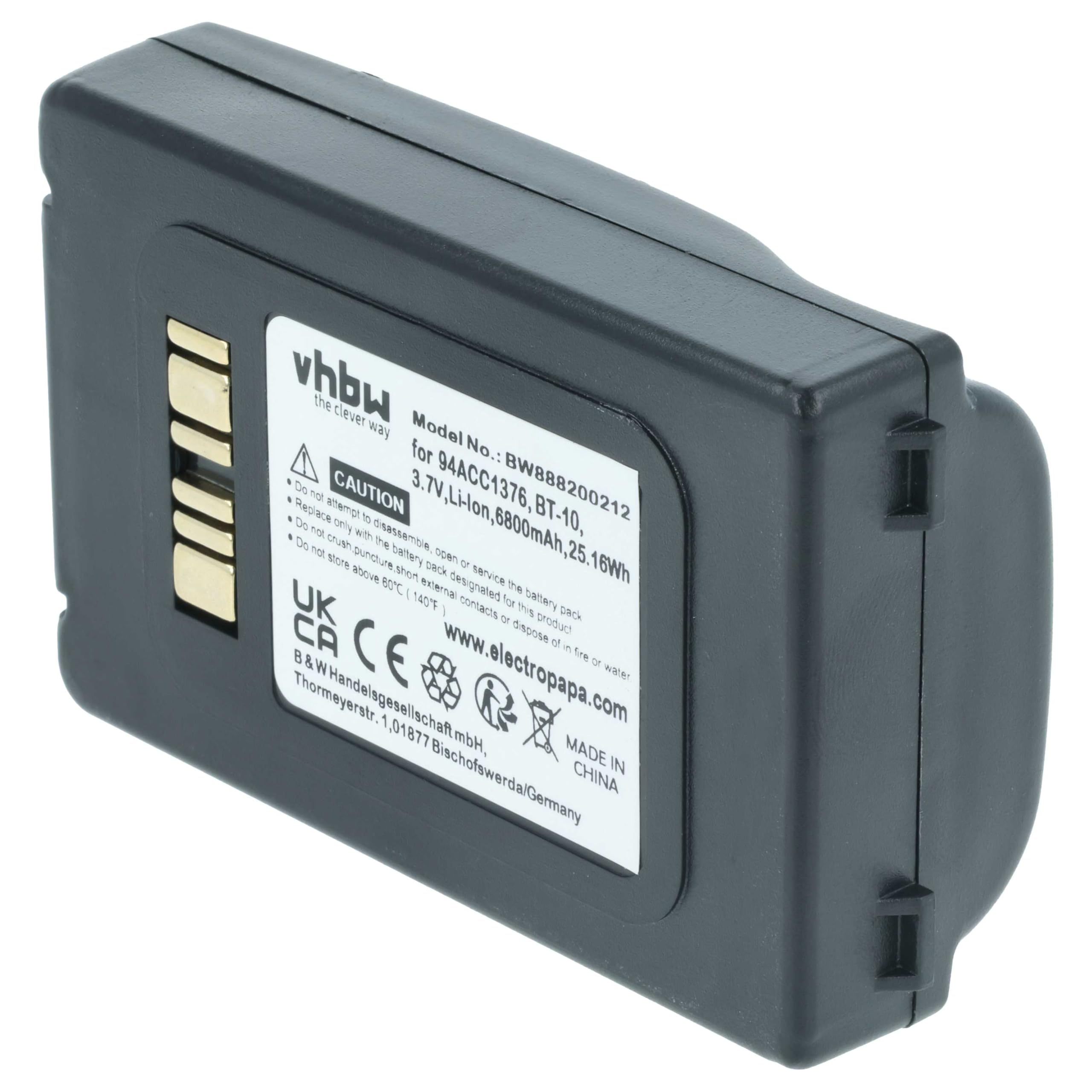 vhbw batteria sostituisce Datalogic BT-10, 94ACC0112, 94ACC1376, 94ACC1377, BT-27, BT-34 per lettore di codici a barre, POS (6800mAh, 3,7V, Li-Ion)