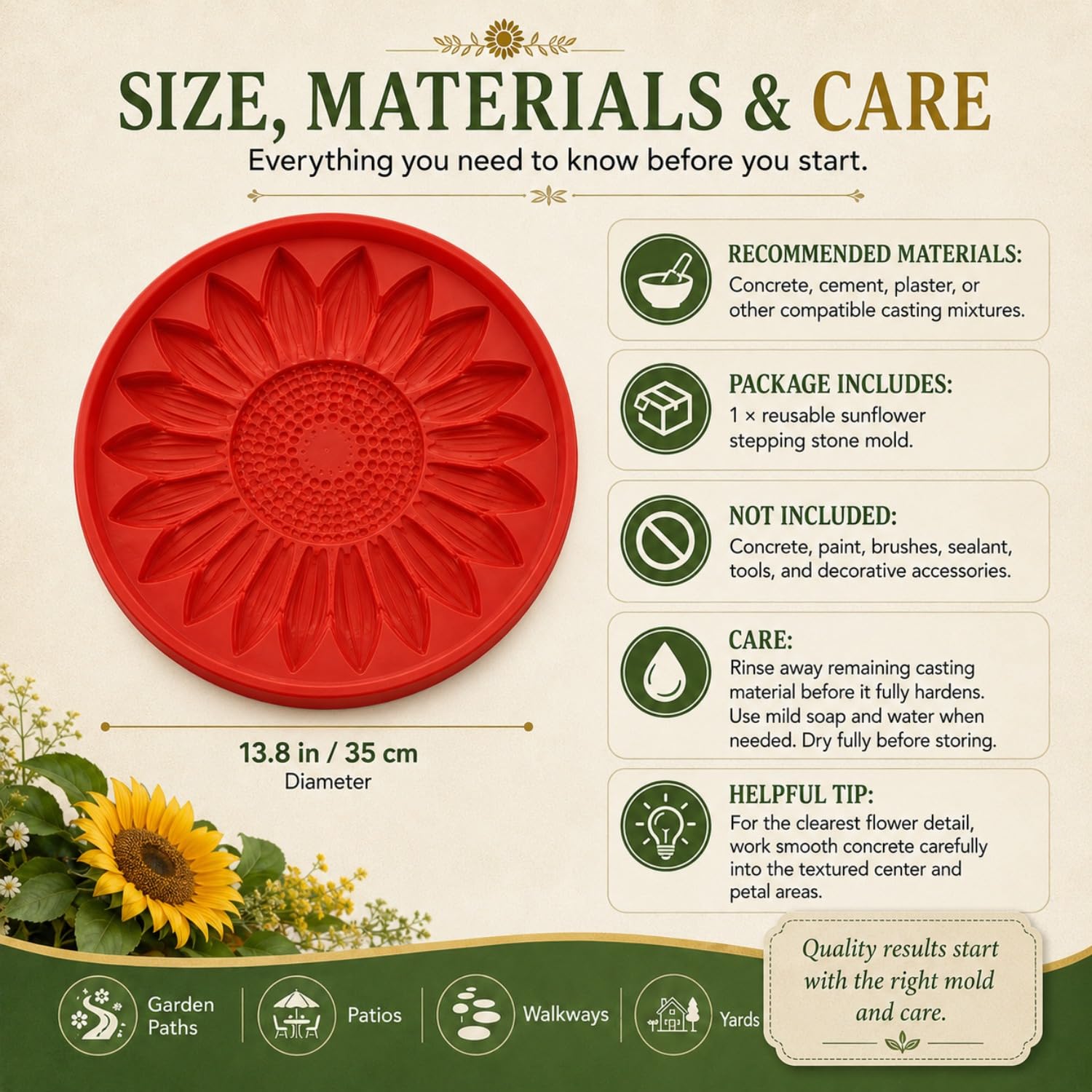 Reusable Sunflower Stepping Stone Mold, Round Stepping Stone Molds (5 MIX)