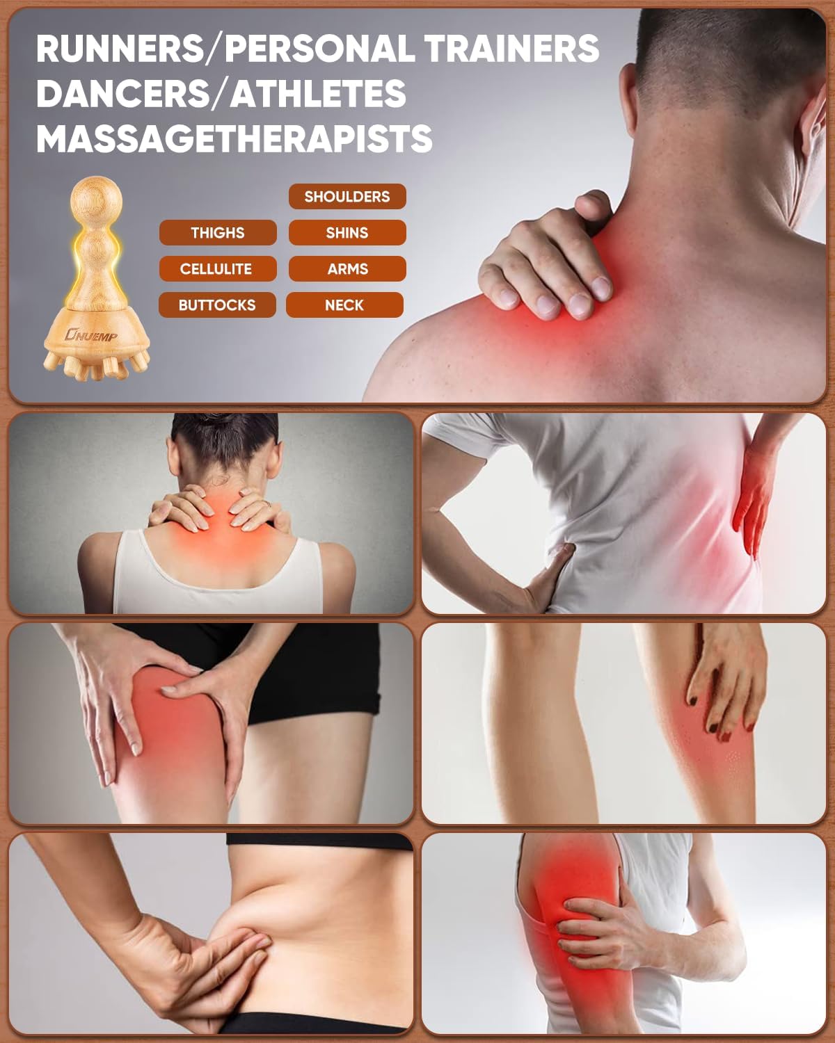 ONUEMP Cellulite Massage Tool, Wood Therapy Massage Tools Lymphatic Drainage Massager, Maderoterapia Kit Colombiana Lipedema Massagers Meridian Brush for Fascia Release, Body Sculpting - Image 2