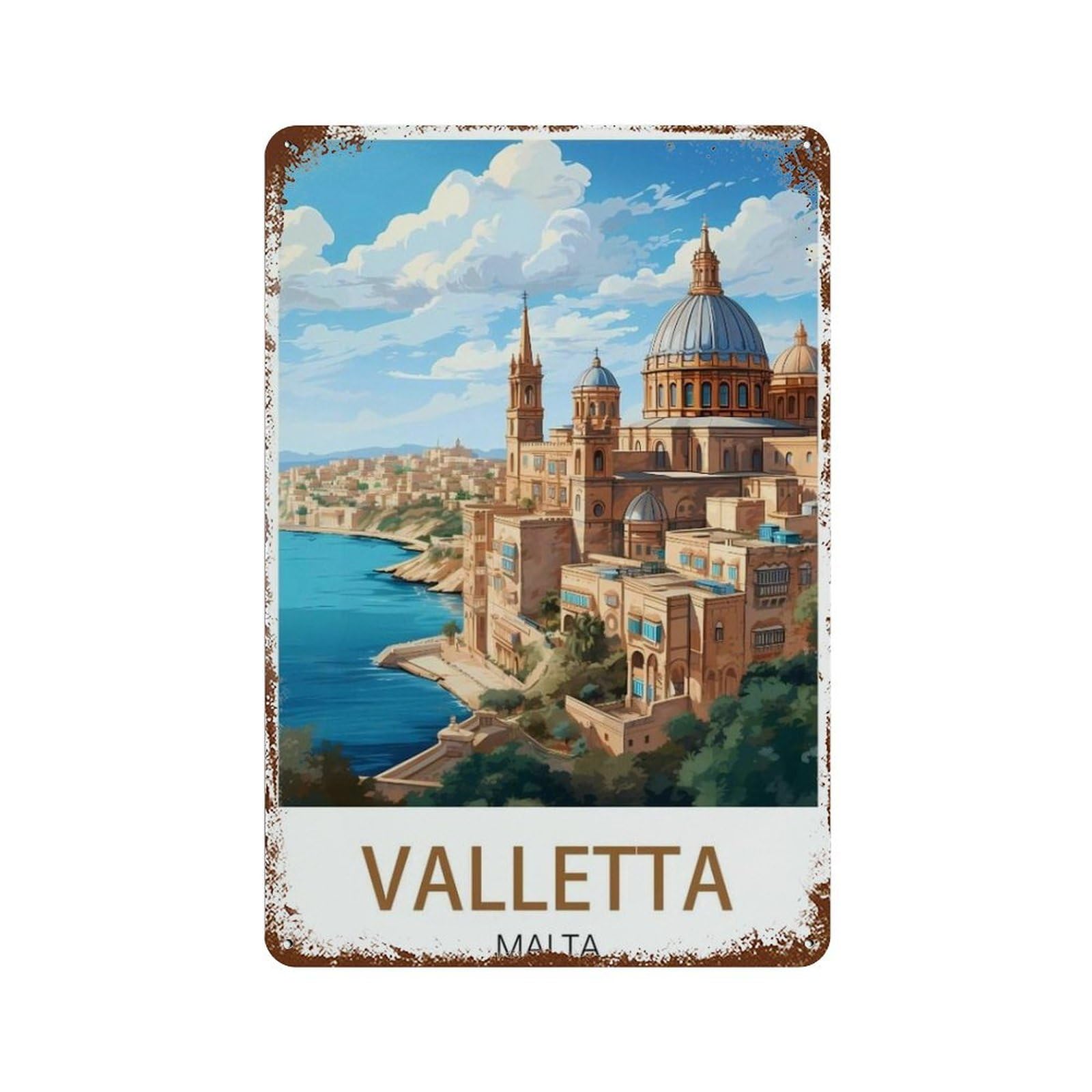 Valletta Malta，Vintage Metal Tin Sign Retro Wall Art Decor House Plaque Poster for Home Bar Pub Garden Kitchen Coffee Garage Decoration(30x40cm）12x16 inch-R47