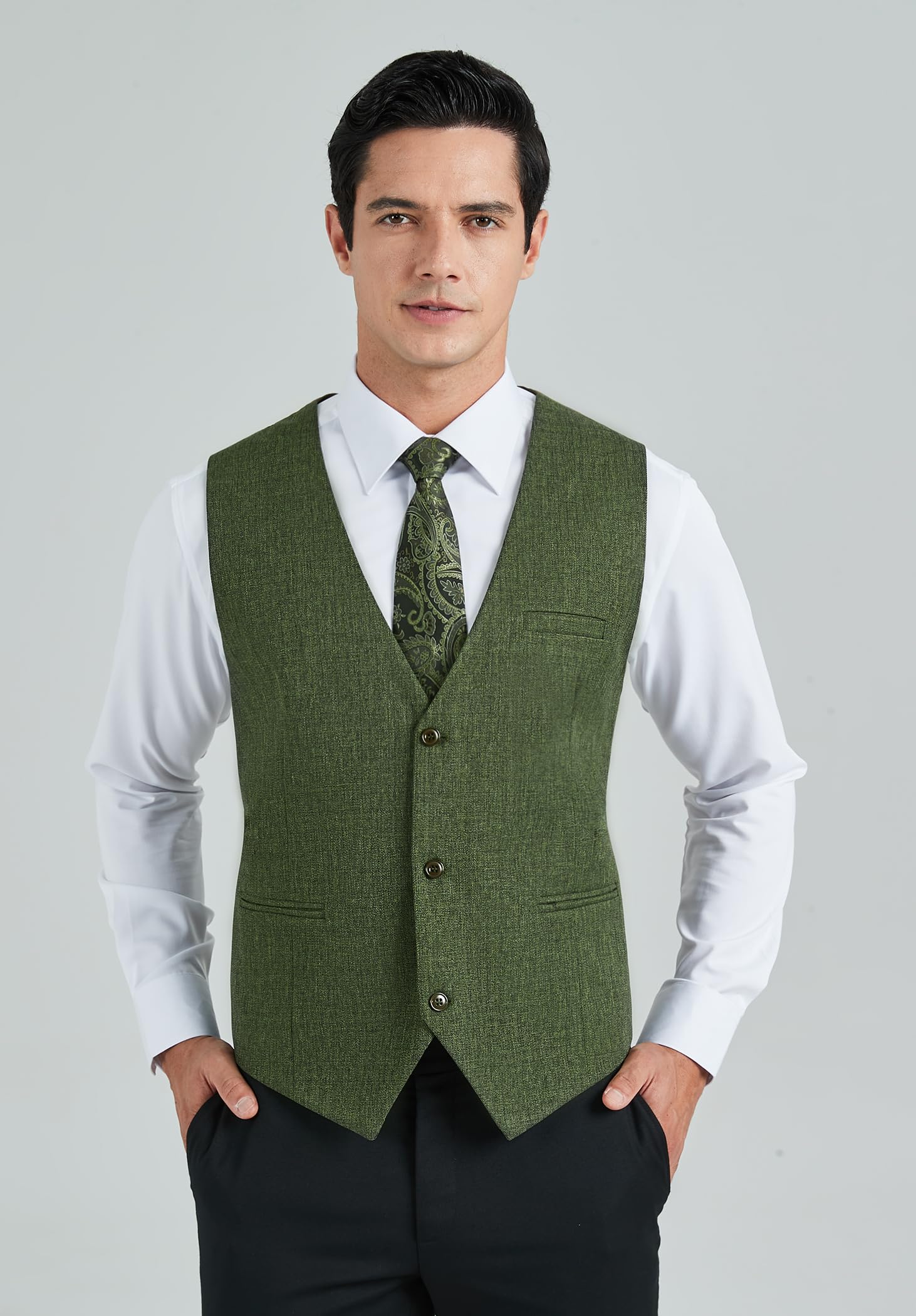 HISDERN Kamizelka męska formalna kamizelka męska elegancka klasyczna bawełniana kamizelka ślubna jednokolorowe kamizelki z kieszeniami XS-4XL