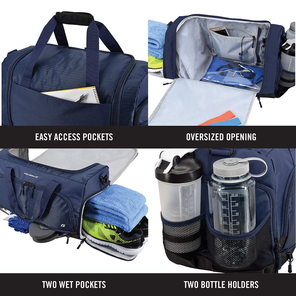 Ultimate Gym Bag 2.0: The Durable Crowdsource Designed Duffel Bag with 10 Optimal Compartments Including Water Resistant Pouch, Blue, Medium (20") - Image 4