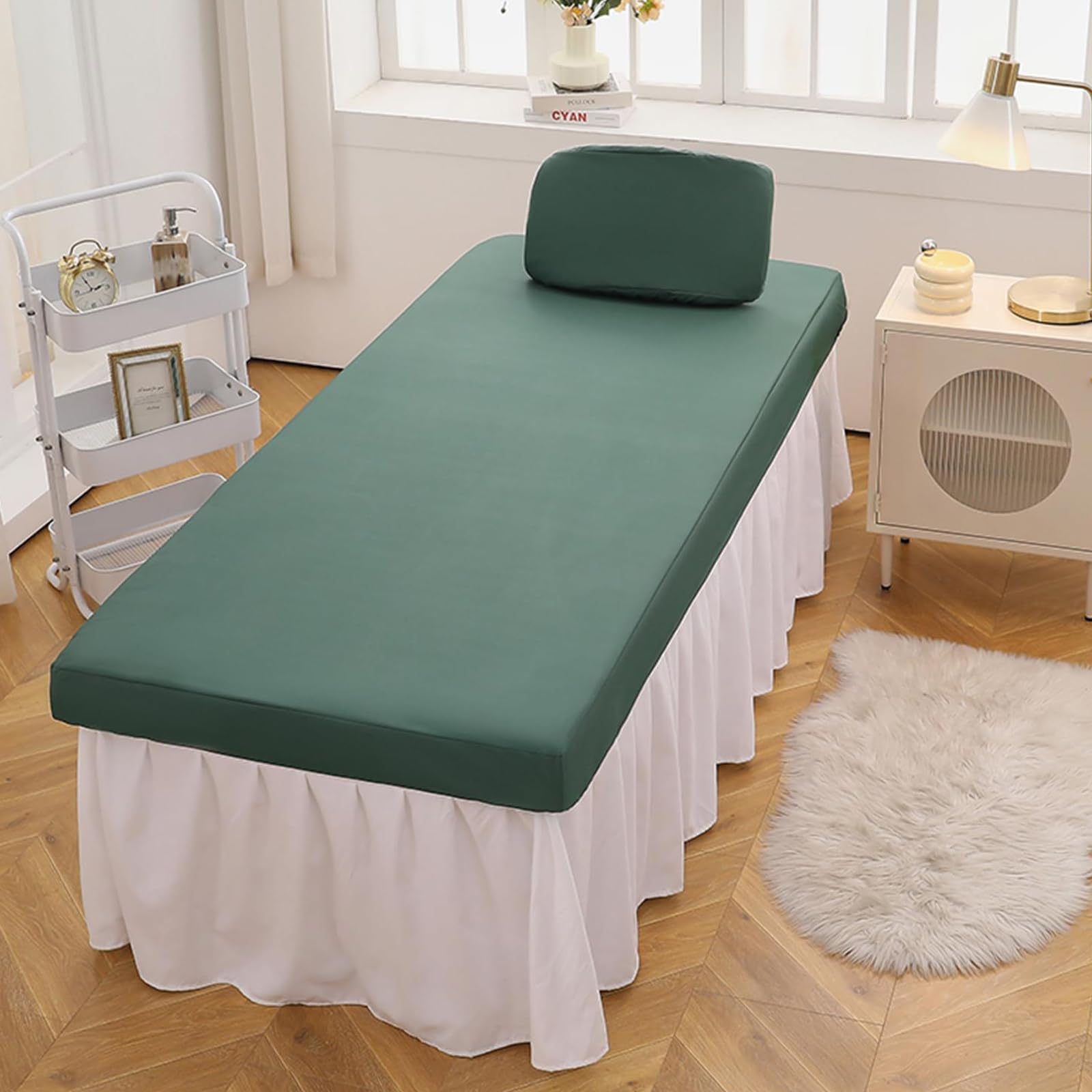 Wodoodporny pokrowiec na stół wiekowy elastyczne prześcieradło do spa olejoodporna skóra ochraniacz na łóżko ciemnozielony 80 cm x 190 cm pokrowiec na łóżko kosmetyczne