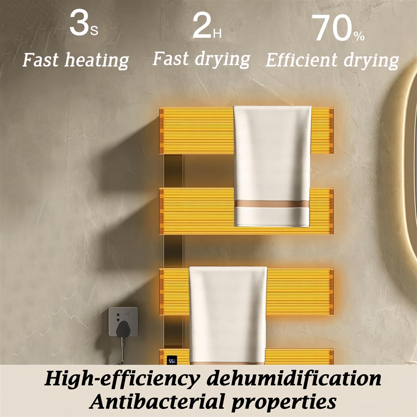 Elektrischer Wandhandtuchwärmer mit LED-Anzeige – Heizkörper mit Einstellbarer Temperaturregelung von 40–65 °C, ideal für Badezimmer und Spa-Bereiche