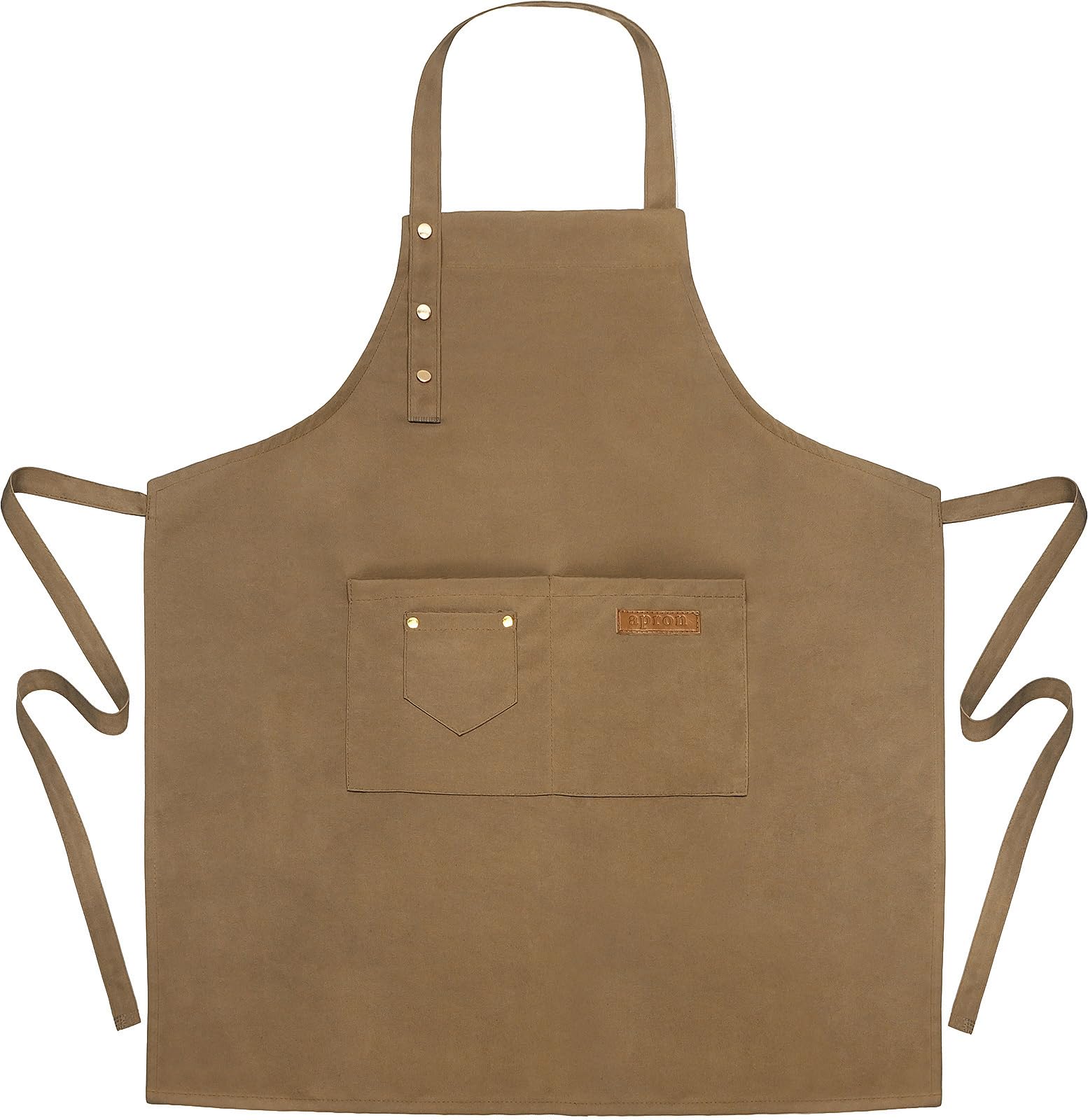 Liutufy Heavy Duty Waterproof Canvas Apron for Cooking Unisex Adjustable Kitchen Apron with Pockets for Chefs Baking BBQ and Home Use (Camel)