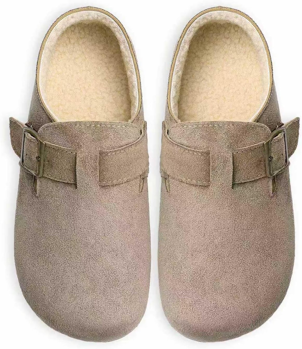 Women's Suede-Lined Clogs Slip-On Style with Adjustable Buckle Cork Sole Leather Clogs Soft Work Shoes with Arch Support Unise
