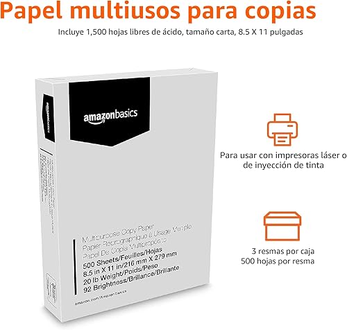 Miniatura 2 de Yaxa Basics Papel multipropósito para impresora y copiadora, 20 lb, 8.5 x 11 pulgadas, 3 resmas (1,500 hojas), 92 brillante, blanco