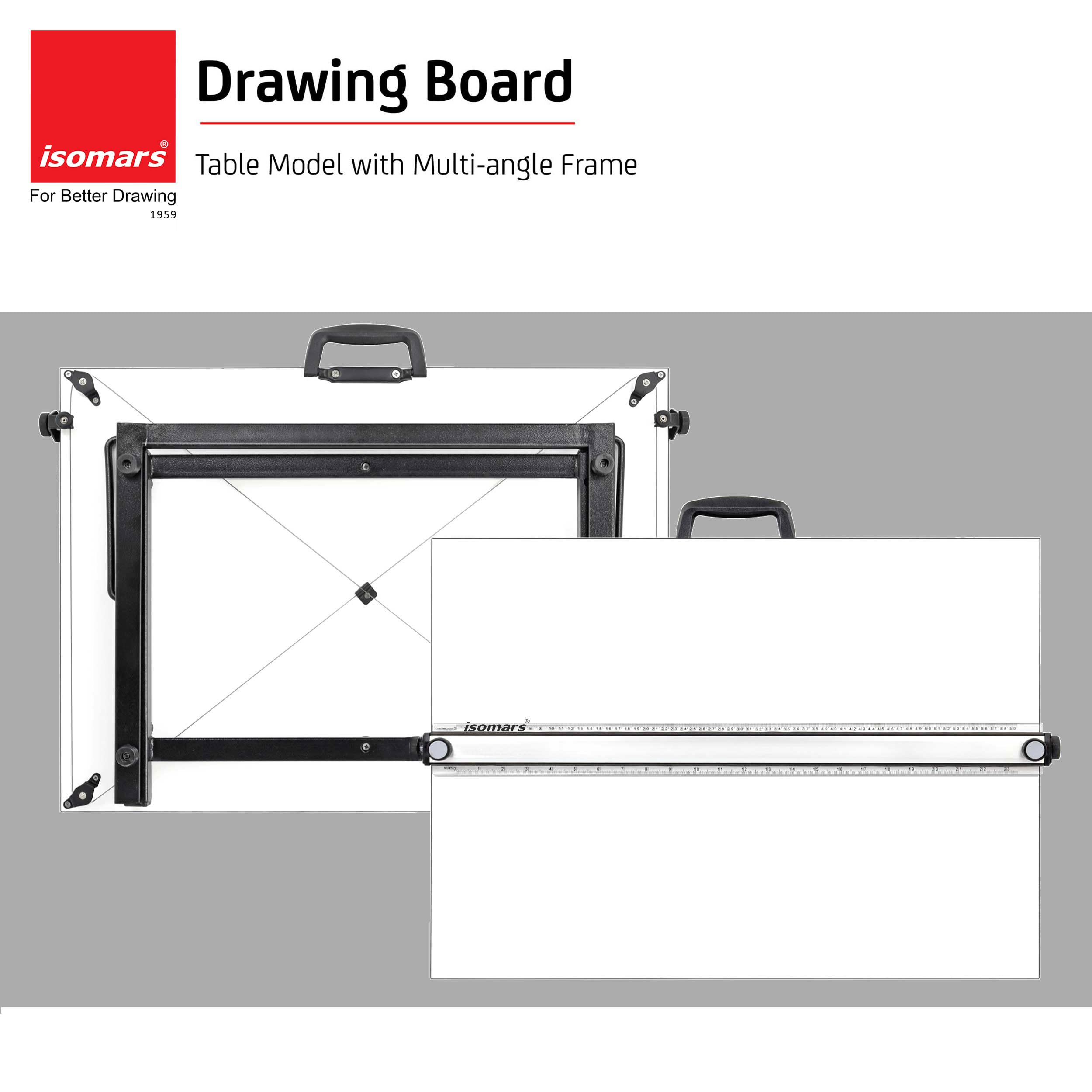 Isomars Melamine Drawing Board - Table Model with Parallel Motion - A2 Size- 18.5" x 25.5" | Ideal for Architects, Engineers, Designers & Artists Students and Professionals (A2 with Ruler) — Amazon image 3
