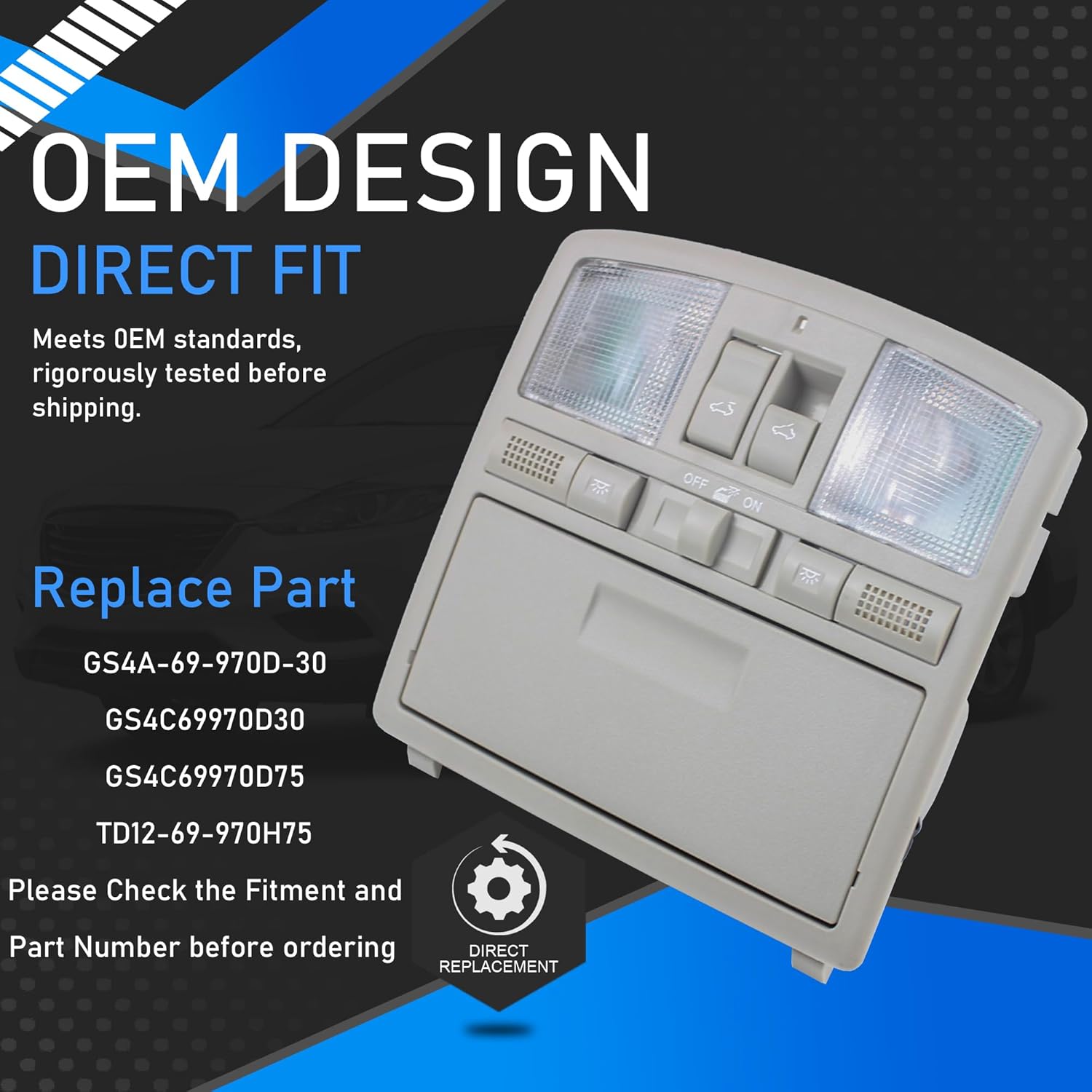 Overhead Console Reading LED Light Console Compatible With 2009-2013 Mazda 6 2010-2015 Mazda CX-9 Headlights Replaces GS4A-69-970D-30 GS4C69970D30 GS4C69970D75 TD12-69-970H75