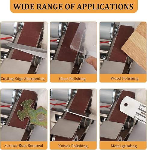 Miniatura 7 de Mini lijadora de banda, amoladora de banco eléctrica, lijadora de 7 velocidades ajustables, afiladora de cuchillos de 15 grados para carpintería de