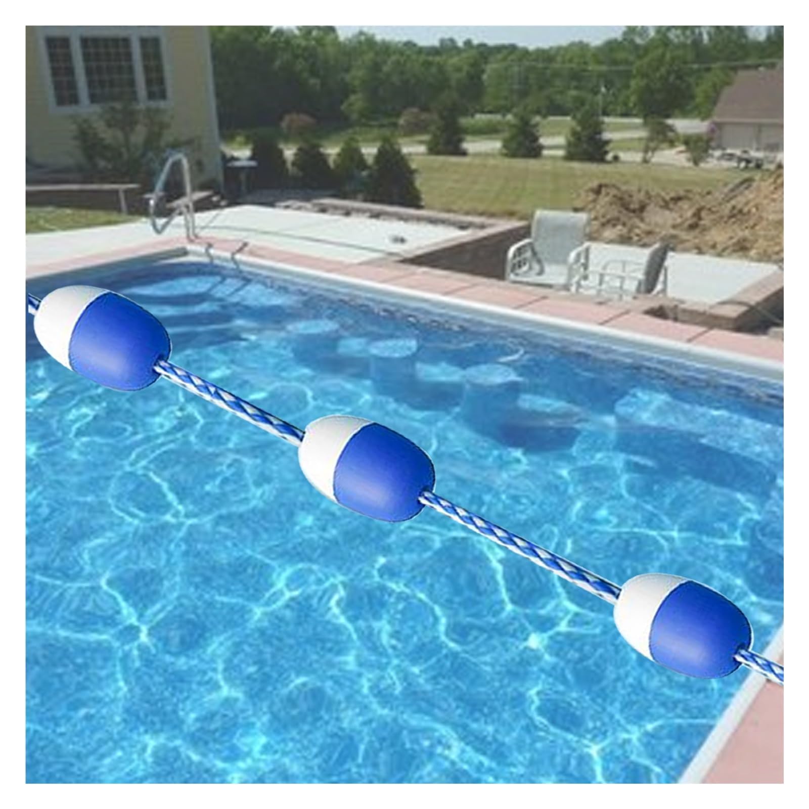 Séparateur de piscine avec boules flottantes bleues et blanches et corde de sécurité 1m