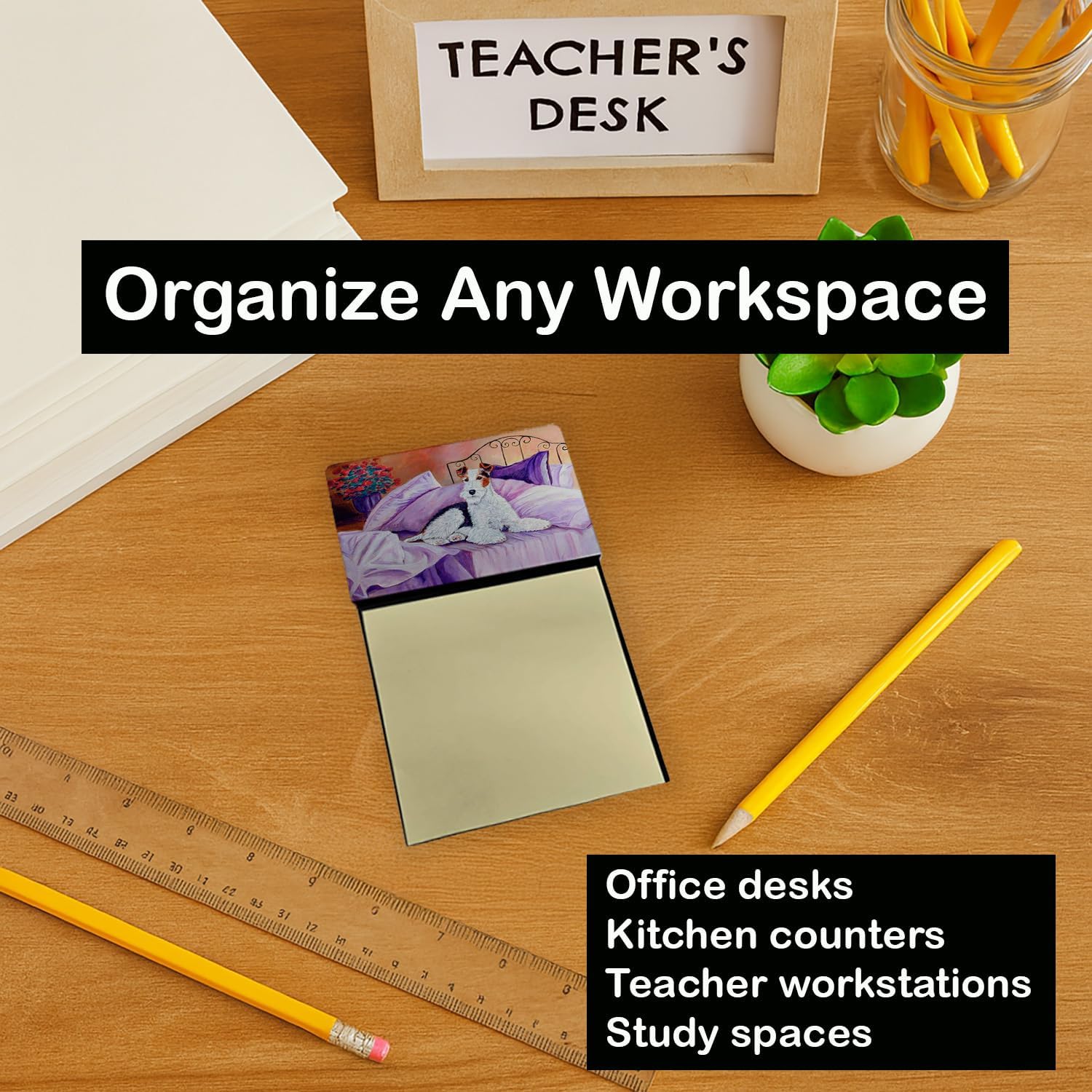 Caroline's Treasures Fox Terrier Waiting on Mom Refillable Sticky Note Holder or Postit Note Dispenser, 3.25 by 5.5", Multicolor image 4