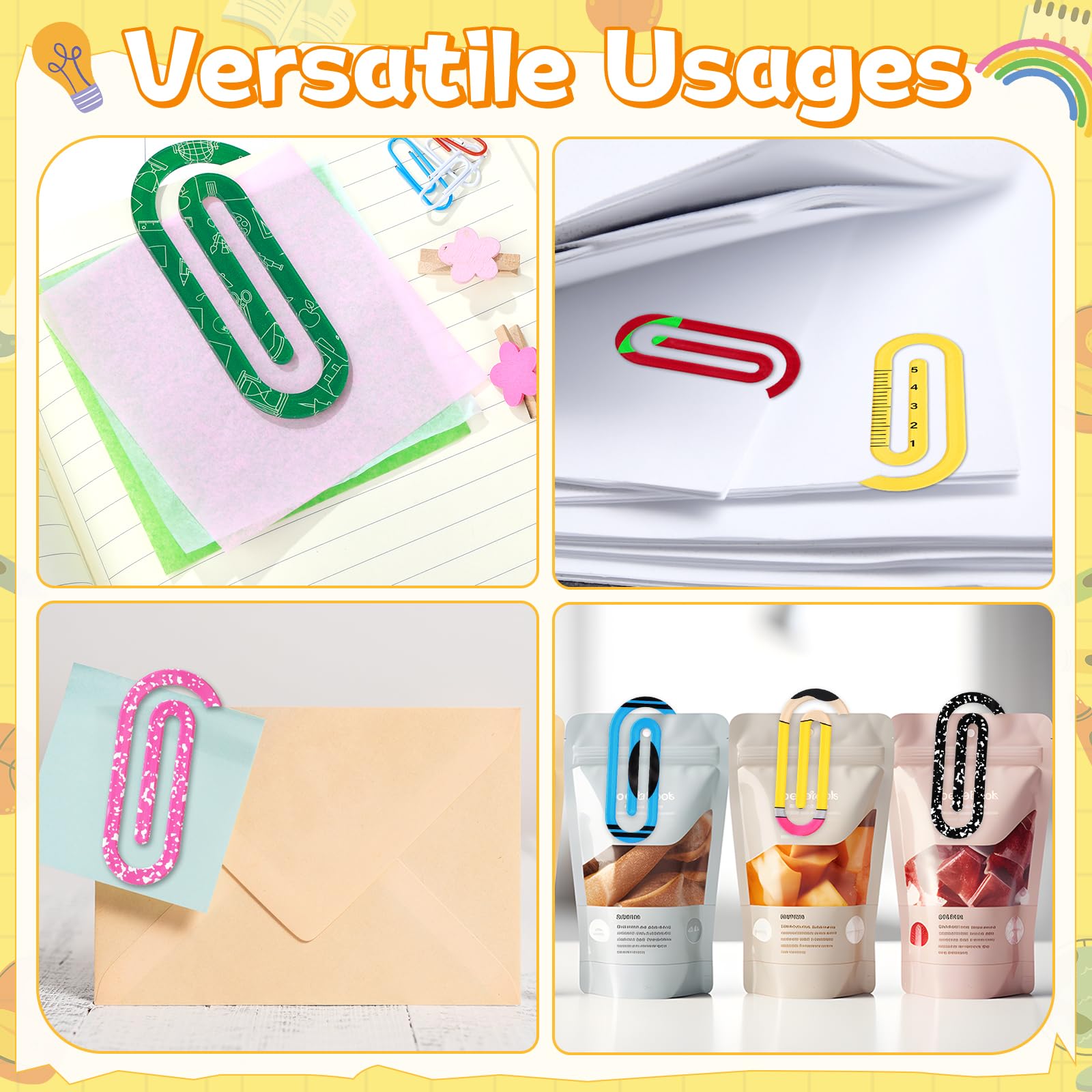 Jumbo-Büroklammern, 24 Stück, für Lehrer, Wertschätzung, Geschenk, klare Acrylklammern, Lesezeichen, Geschenk mit Dankeskarten, niedliches Büroklammer-Design für Lehrer, Büro, Klassenzimmer