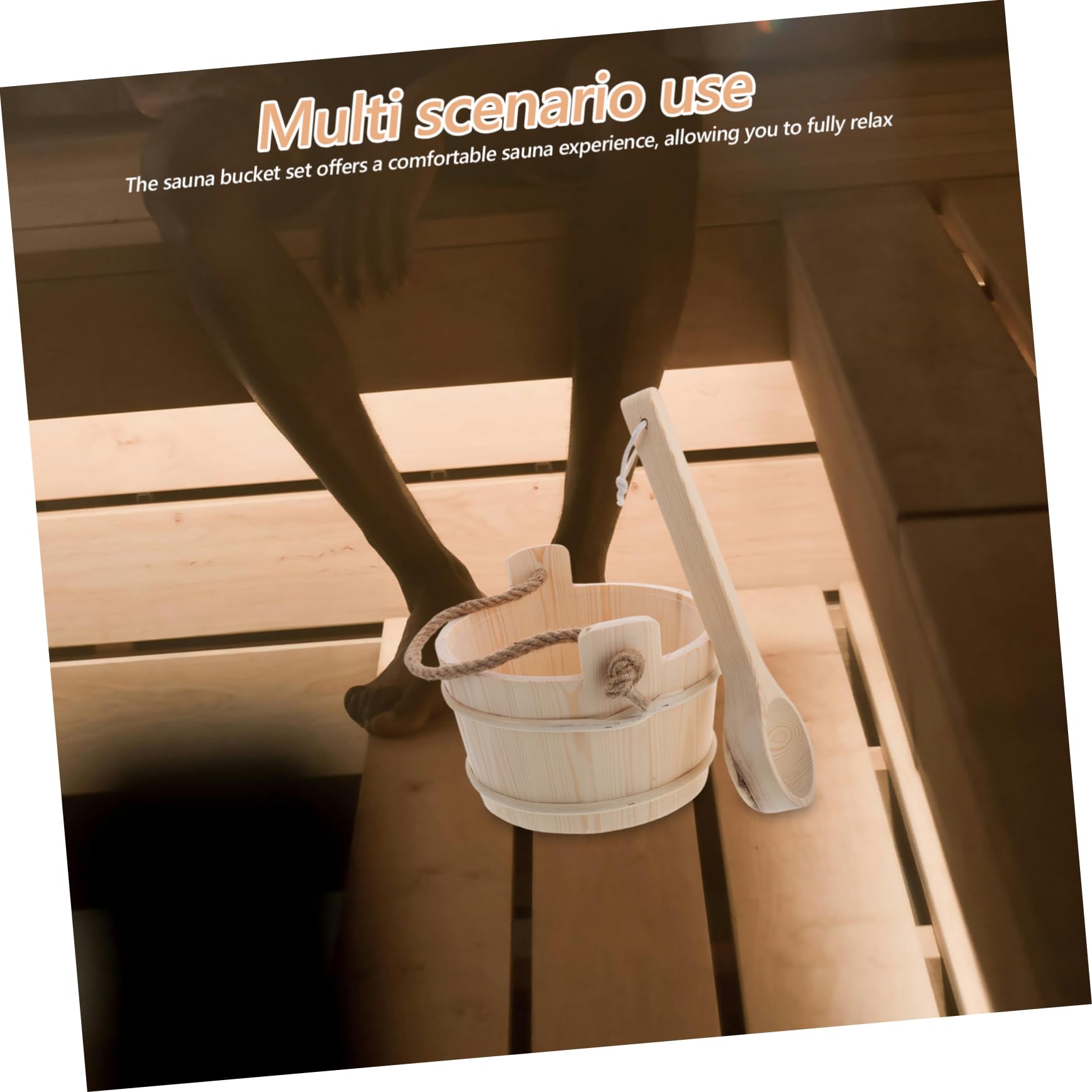 Gatuida Ensemble Seau et Louche de Sauna en Bois, Outil D’arrosage pour Hammam, Design Portable, pour Spa et Bain