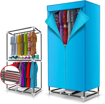 Indoor Electric Clothes Dryer Airler, Hot Air Drying Wardrobe, Immediately Heated Clothes Drying Pod Cabinet - Use Hot Air Fan to Dry Color 900W-Blue,Size Iron