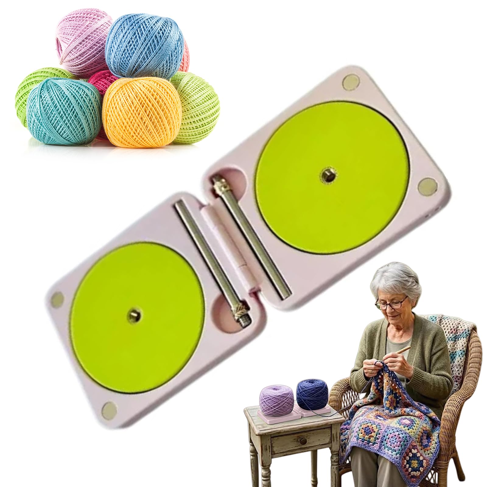 Portable Yarn Holder for Crochet & Knitting, 2026 New Rotating Double Yarn Spinner Dispenser Box, Foldable Travel Yarn Dispenser for Women Beginners Knitters Crocheters Gifts