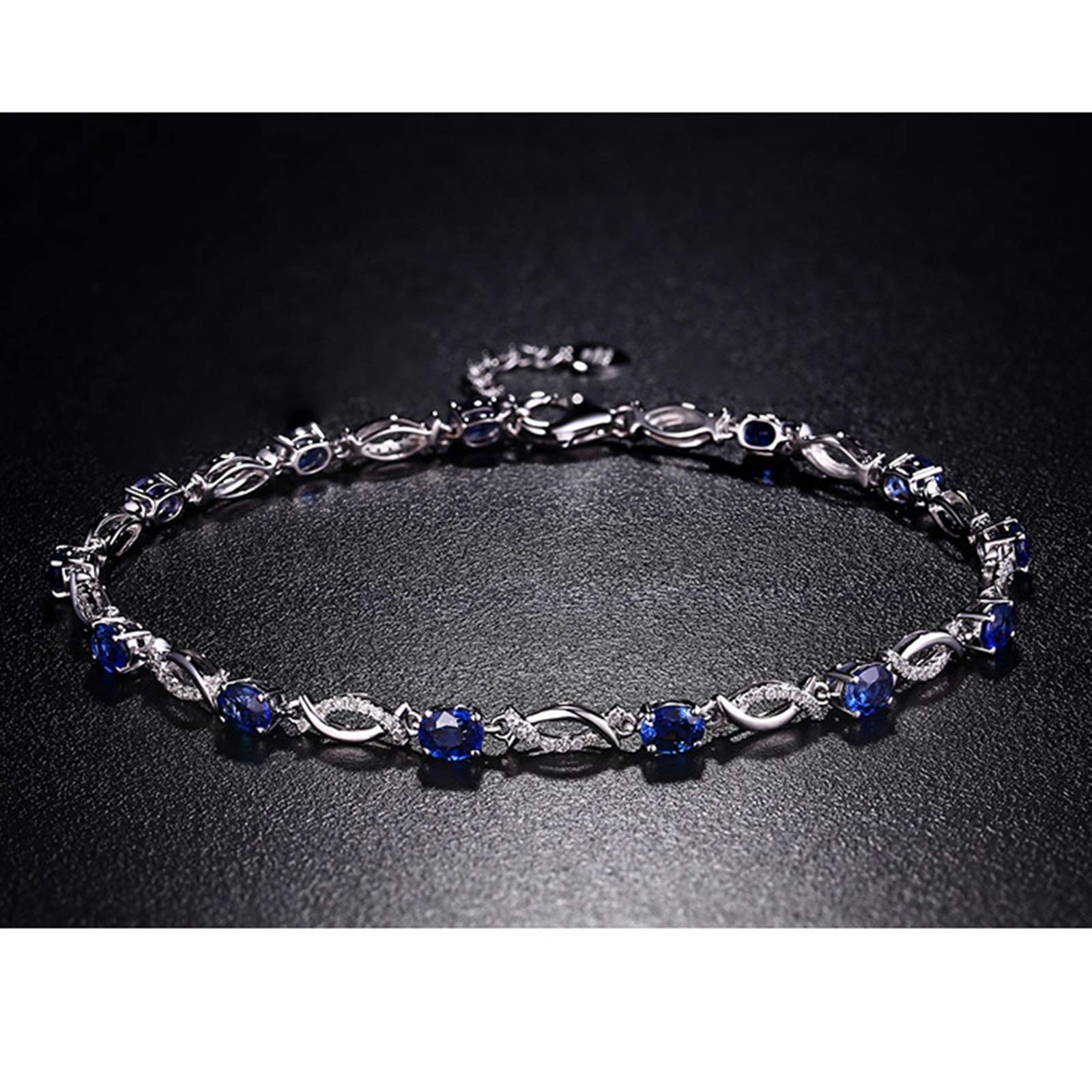 ZH1YFD Pulsera de Mujer Oro Blanco 18K, Eslabón de Barra con Zafiro 2.68ct Pulsera de Boda para Mujer 16+2CM